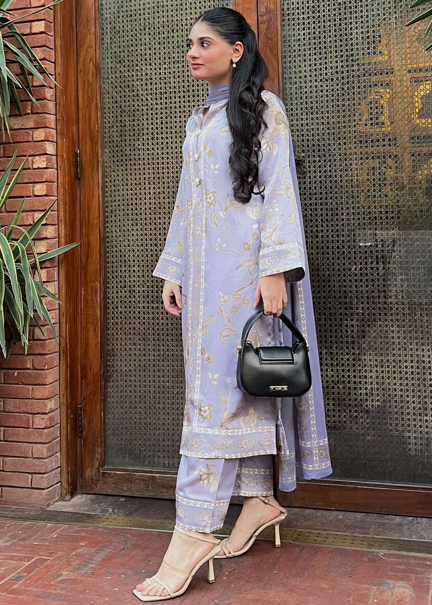 satin silk Kurta Set in Lilac
