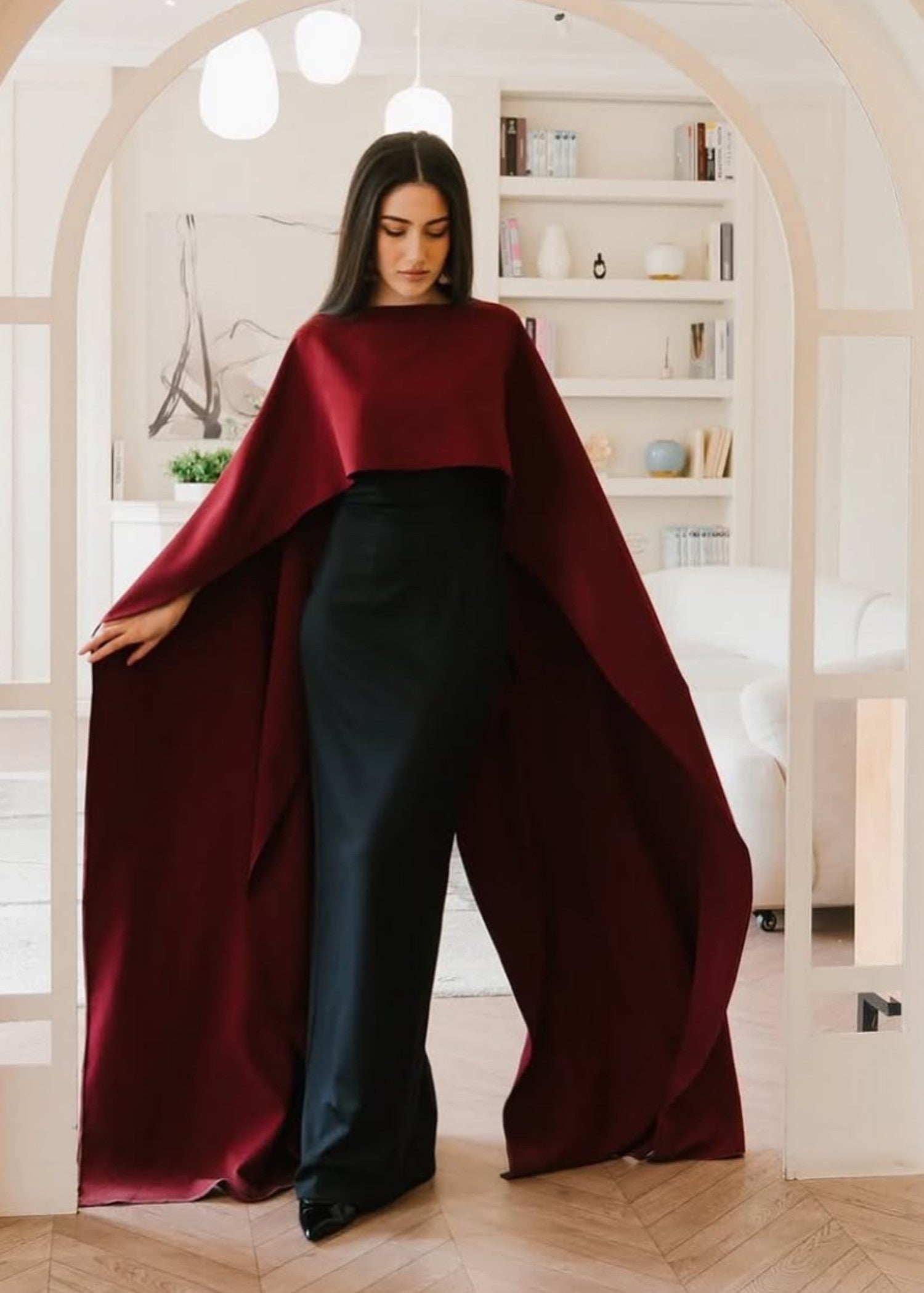 silk Dress in Black, maroon