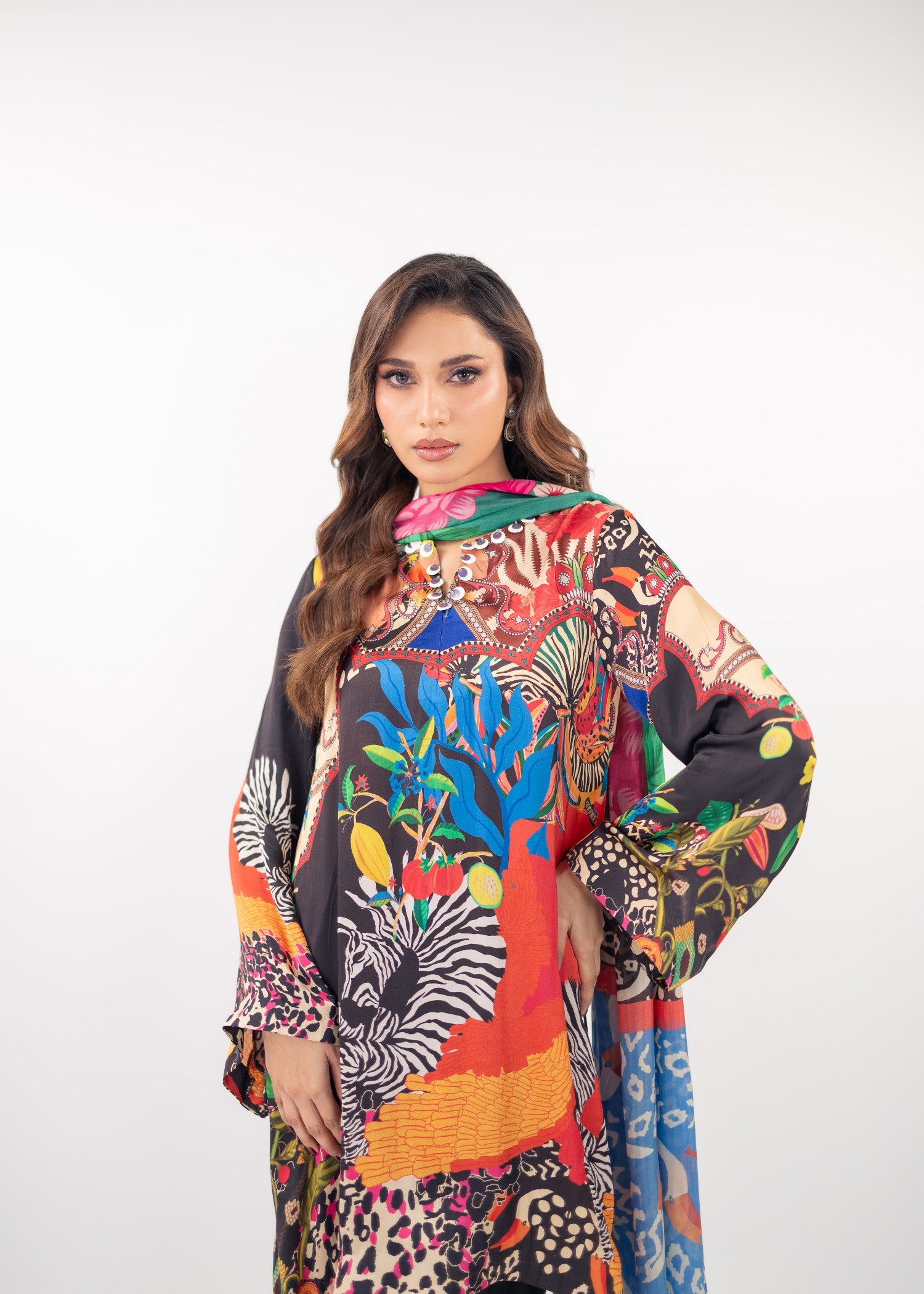 silk charmeuse Kurta Set in Black