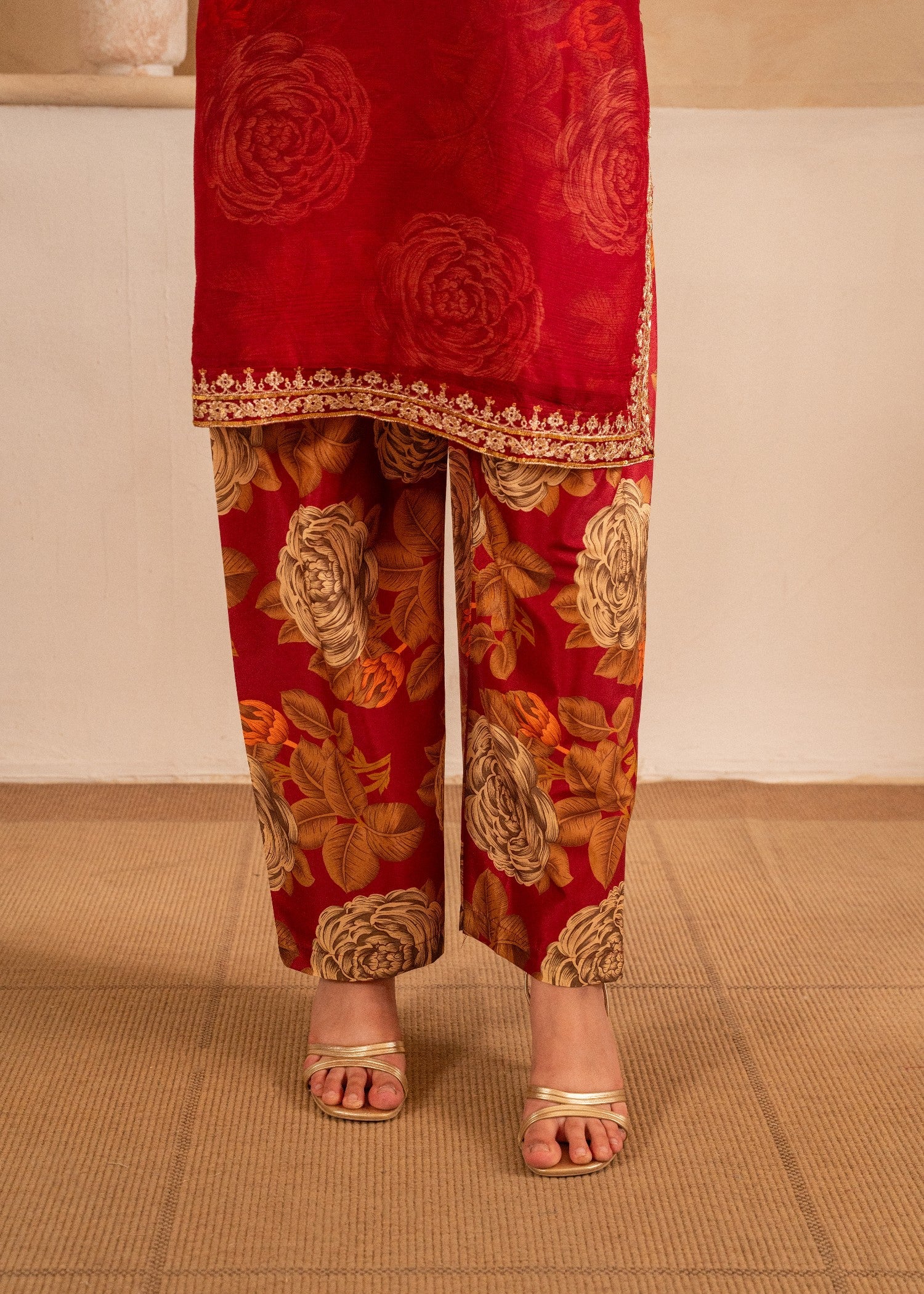 chiffon Kurta Set in Red