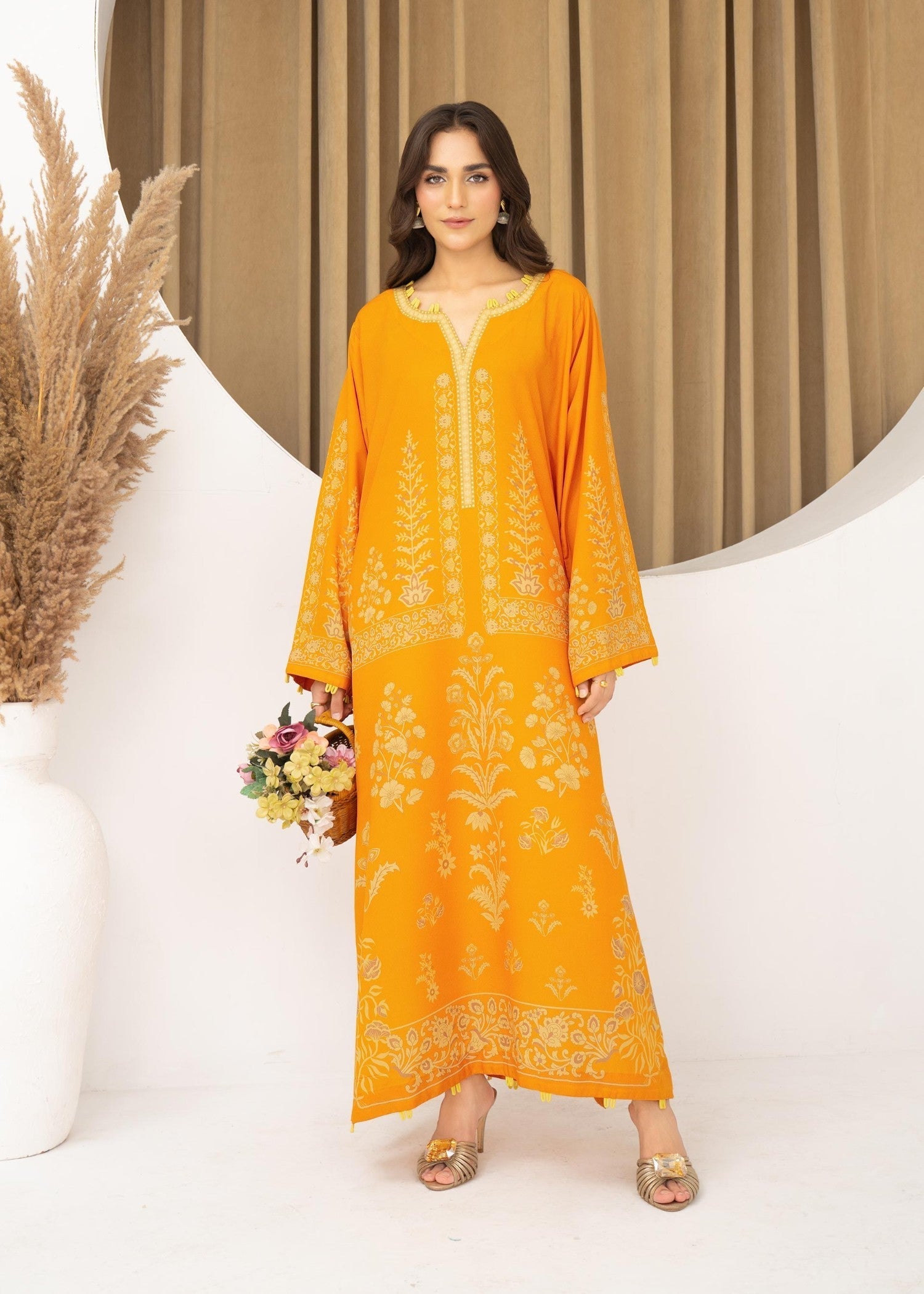lawn Kaftan in Mustard