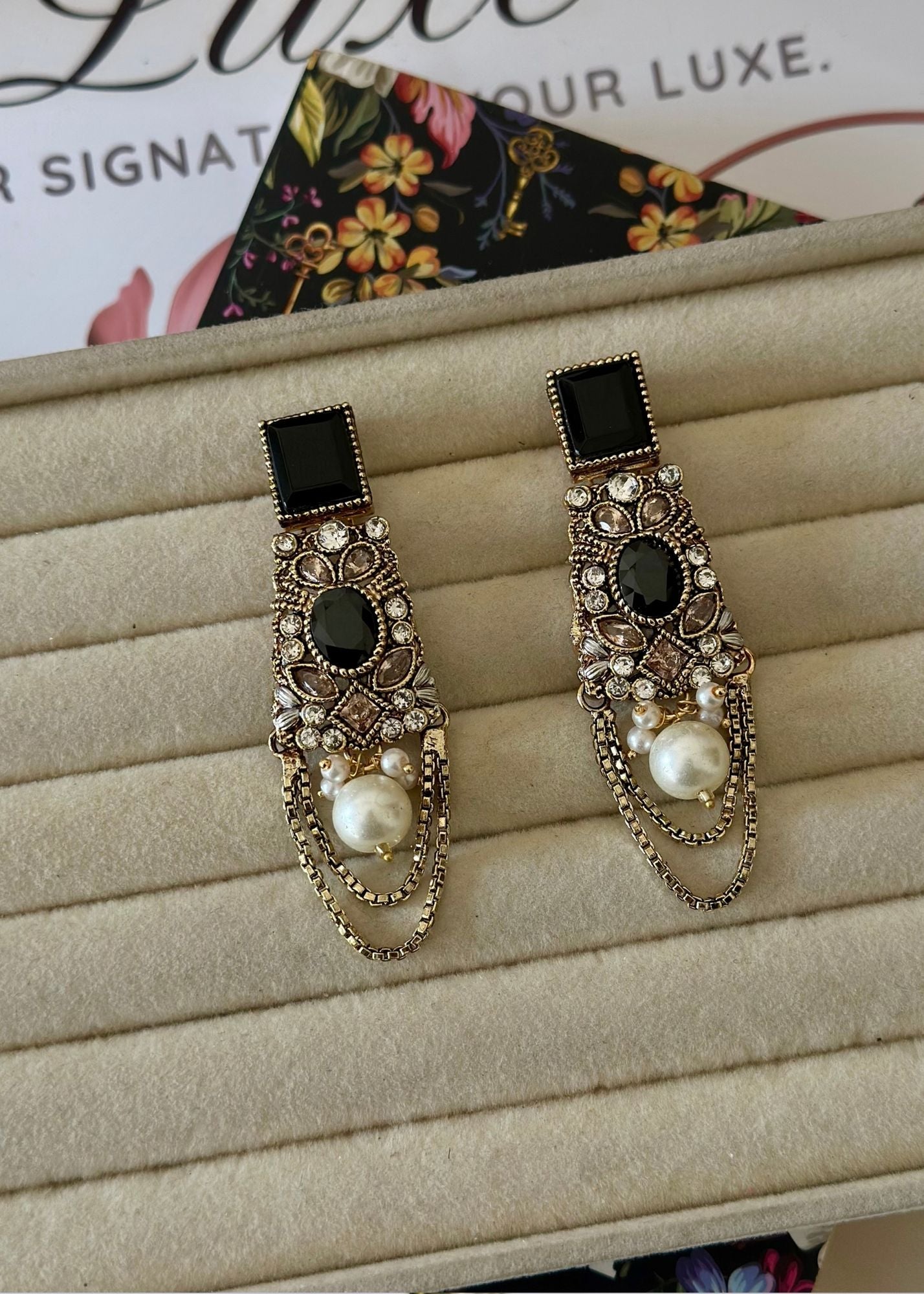 Earrings in Champagne, black Color by - Trendy Women Earrings BTN9324