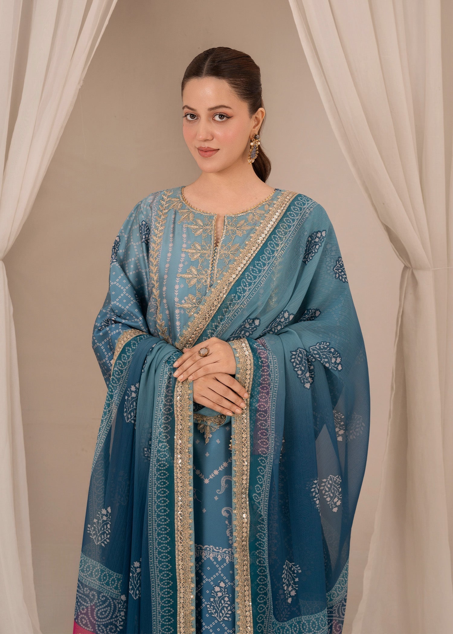 silk Kurta Set in Slate blue