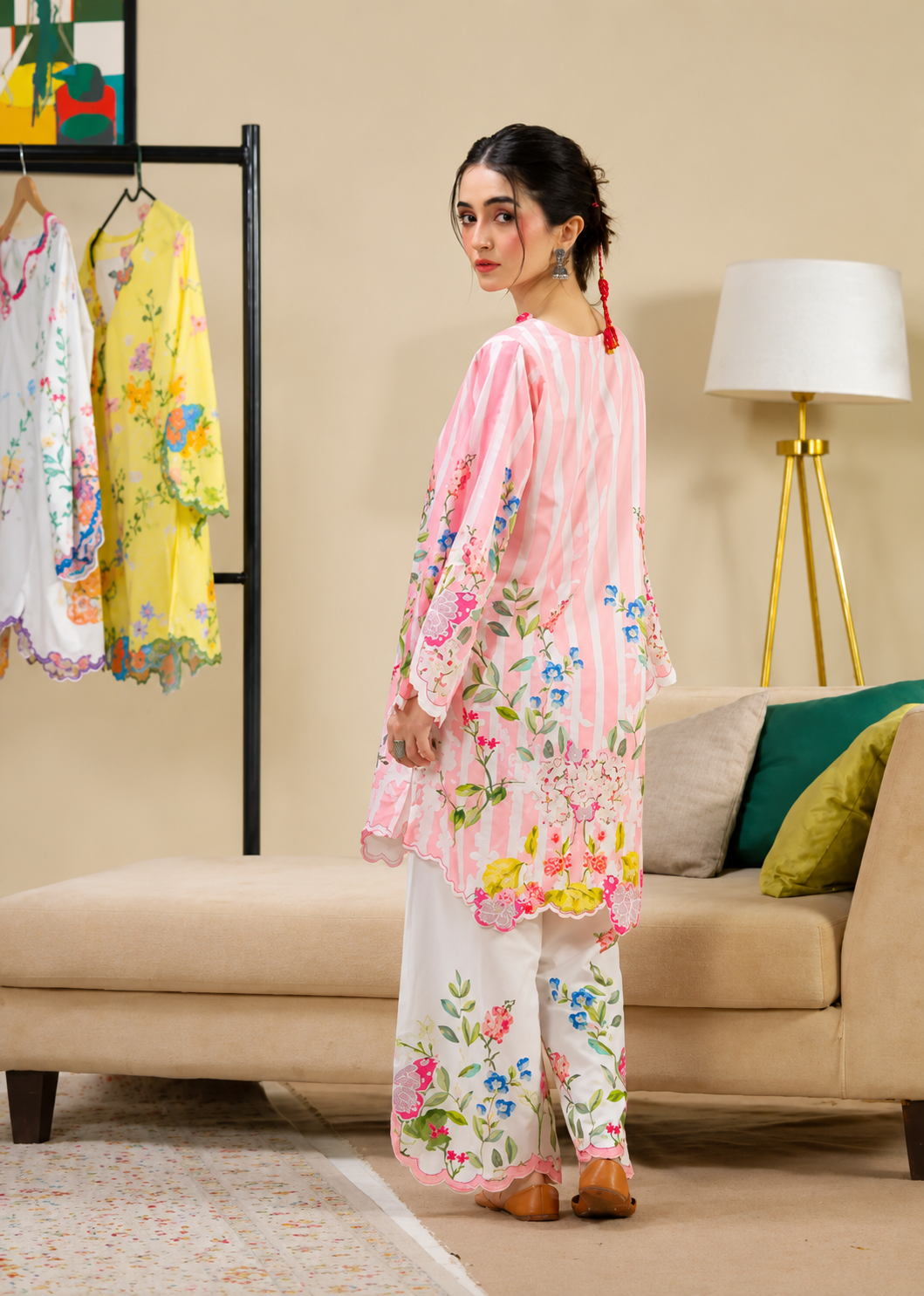 cambric Kurta Set in Pink