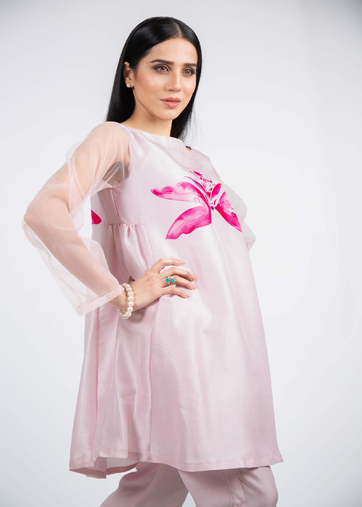 silk Short Frock in Baby pink