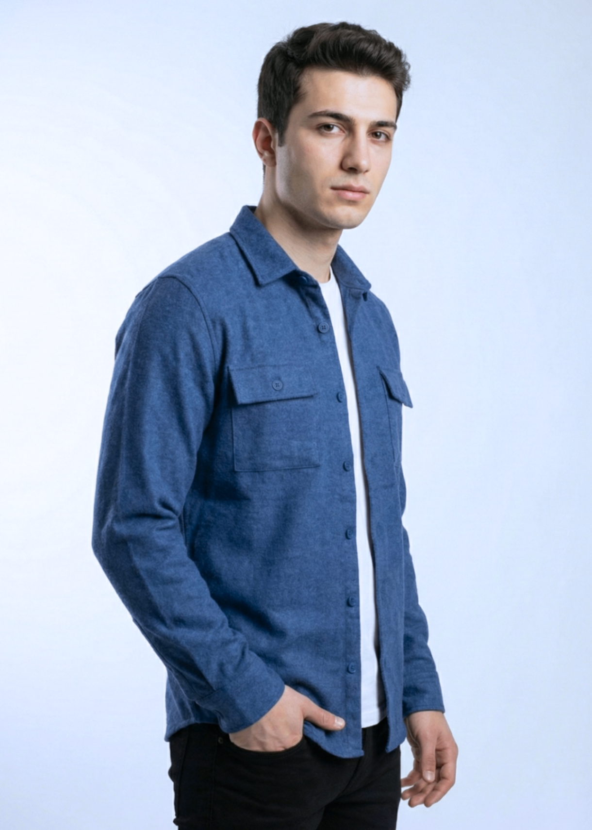 wool viscose Casual Shirt in Blue