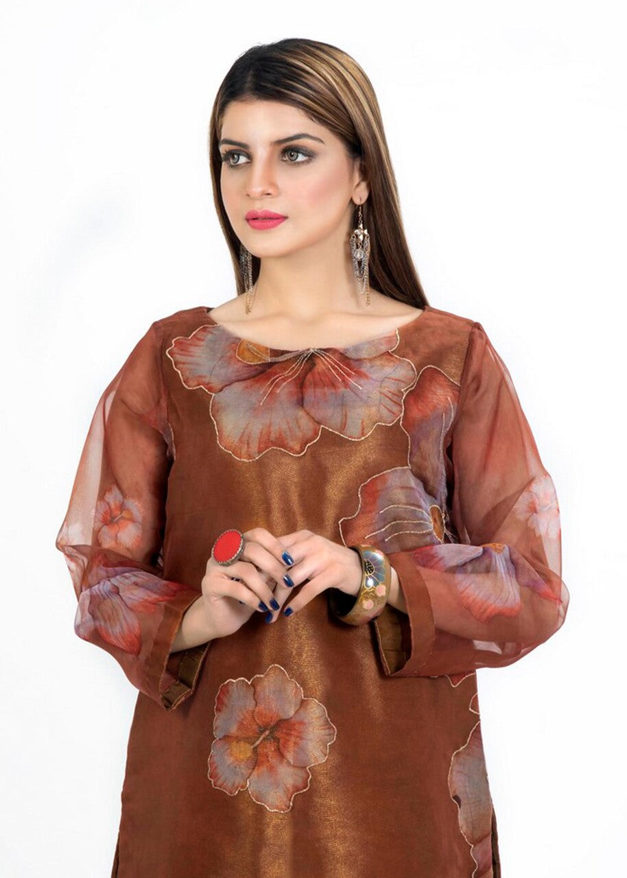 organza Kurti in Bronze orange