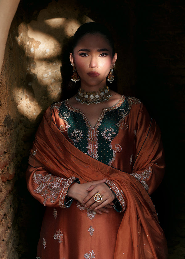 pk charmuse silk Kurta Set in Pumpkin orange