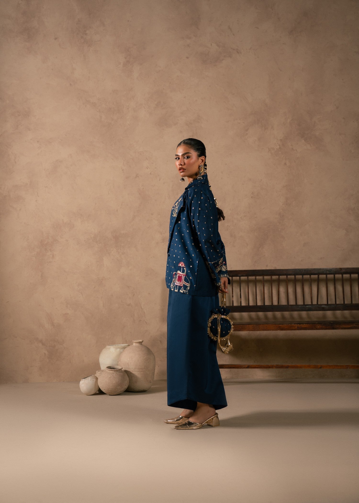 viscose thai silk Jacket in Dark blue