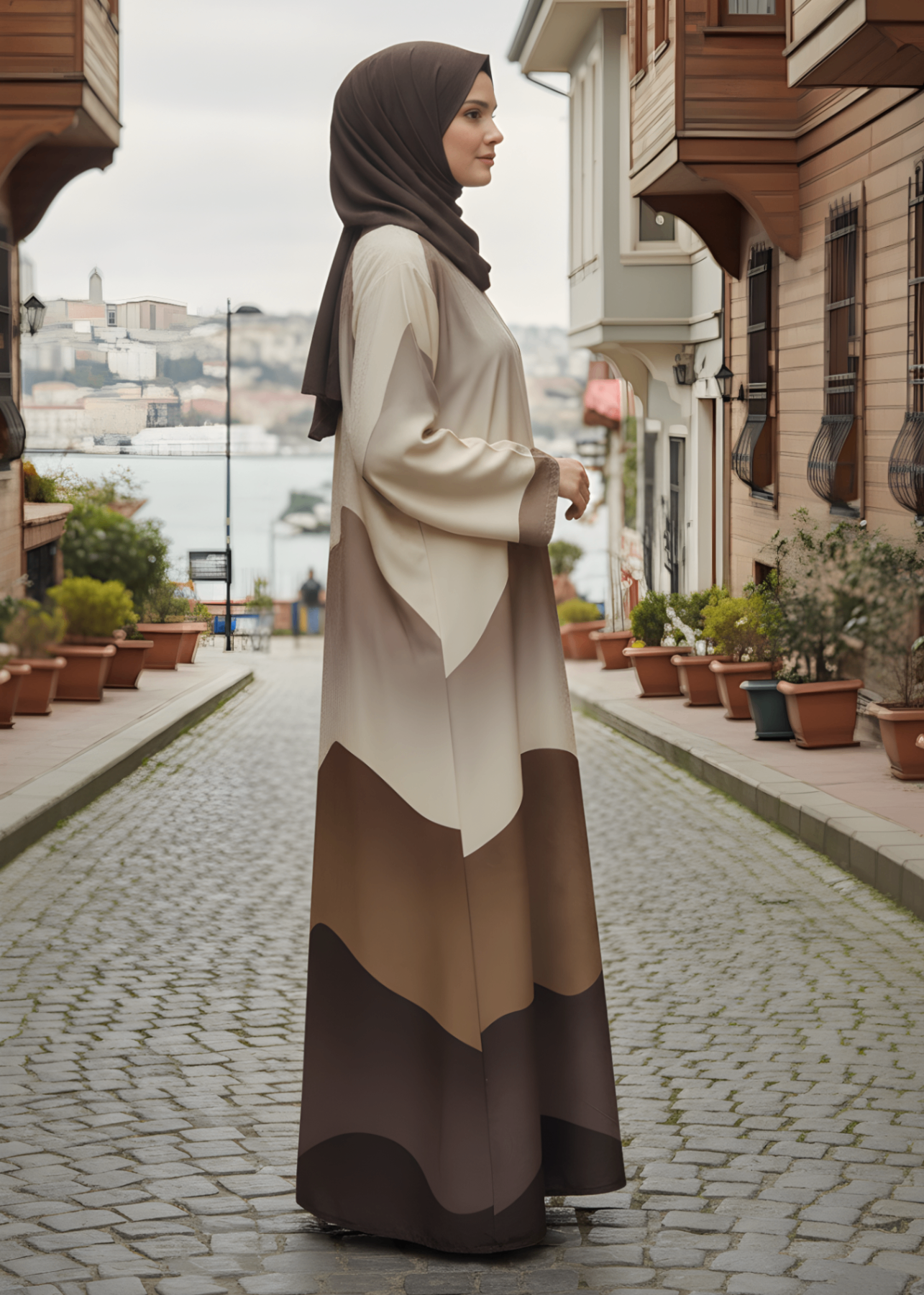 jacquard georgette Abaya in Umber brown