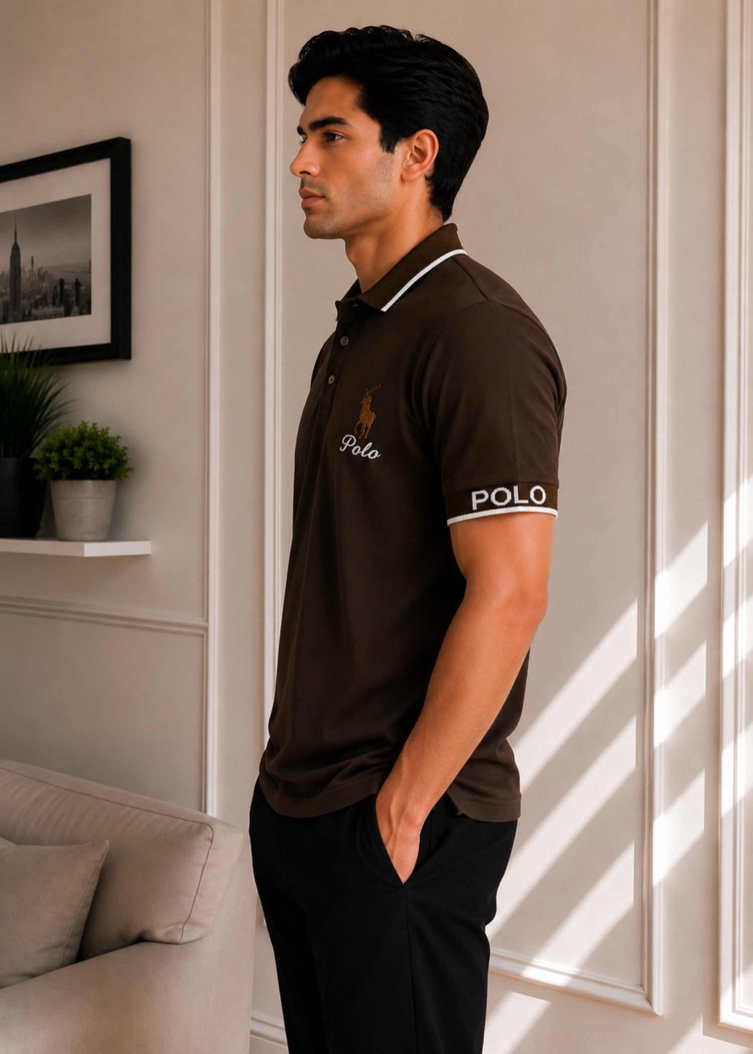 cotton Polo Shirt in Brunette brown