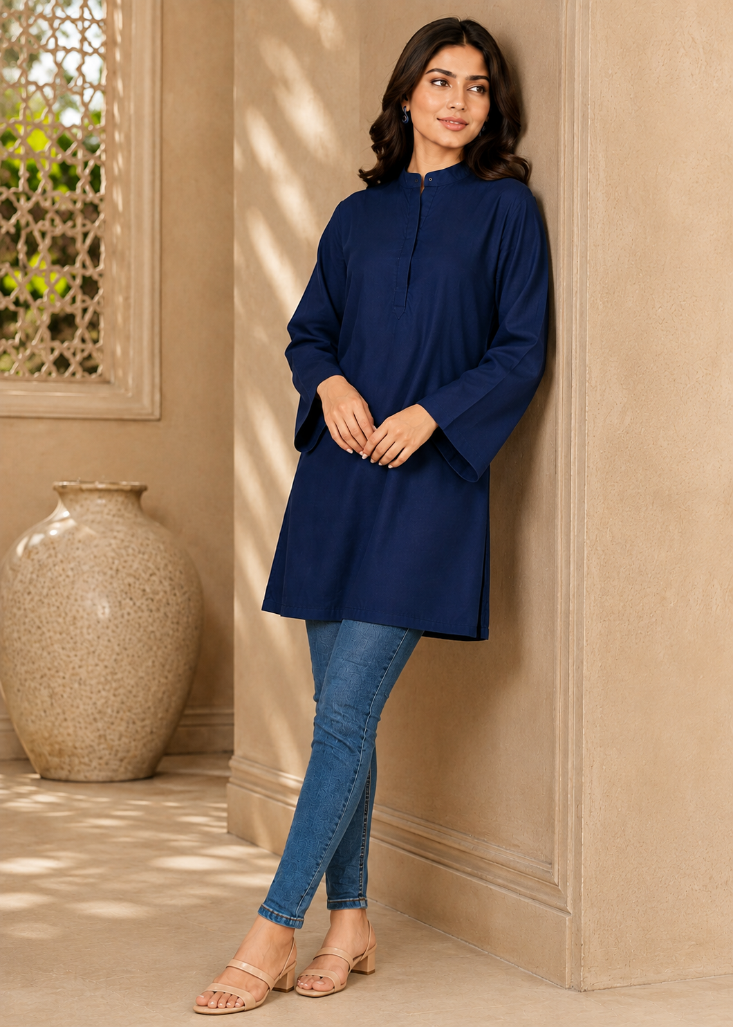 linen Kurti in Navy blue