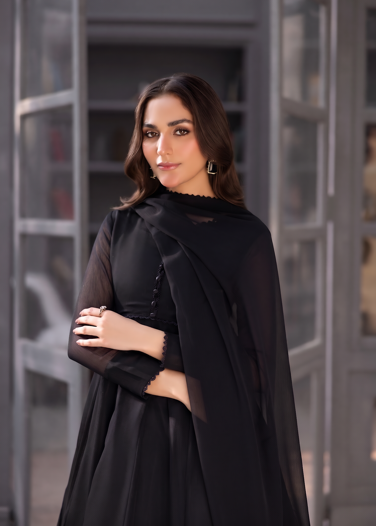 bemberg crinkle chiffon Maxi in Black
