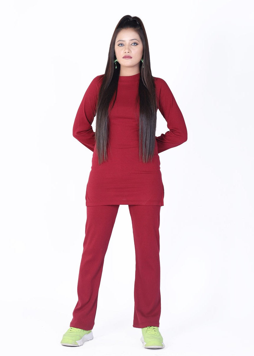polyester Co Ord Sets in Maroon