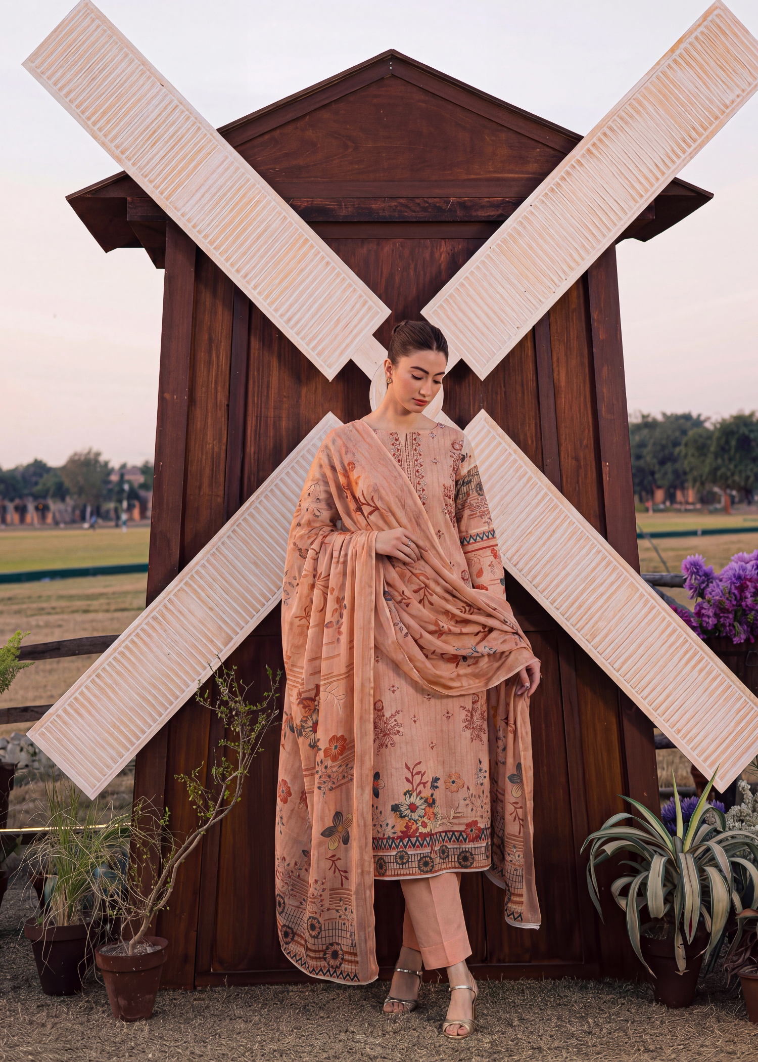 karandi Unstitched in Peach pink