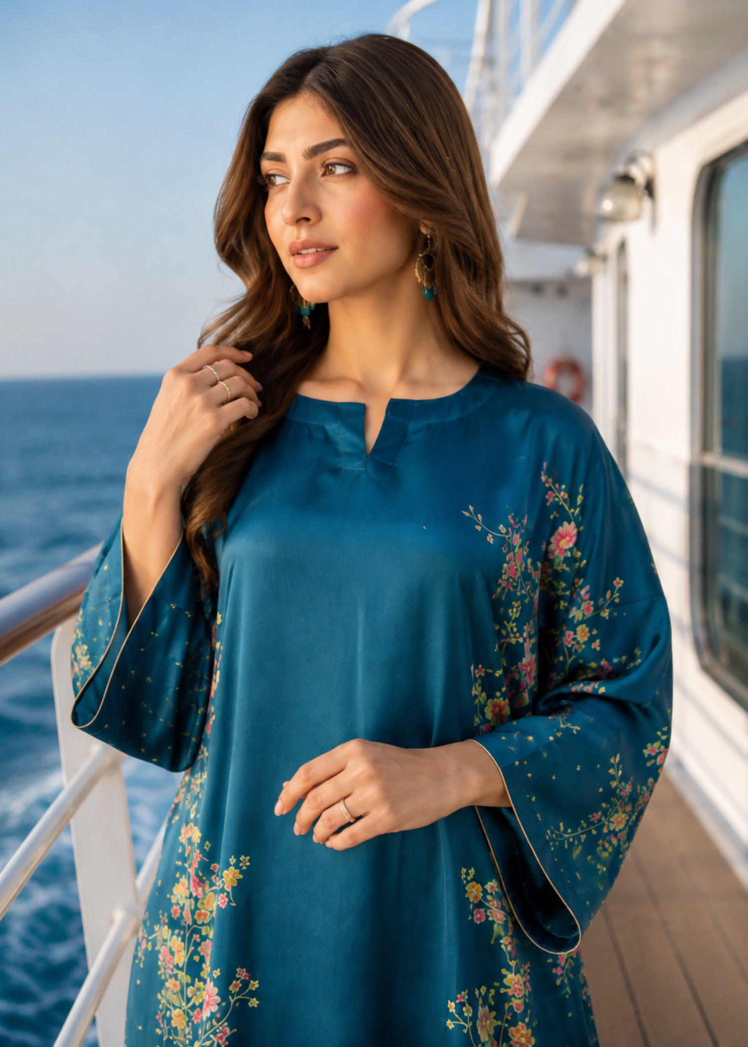 silk charmeuse Kaftan in Teal