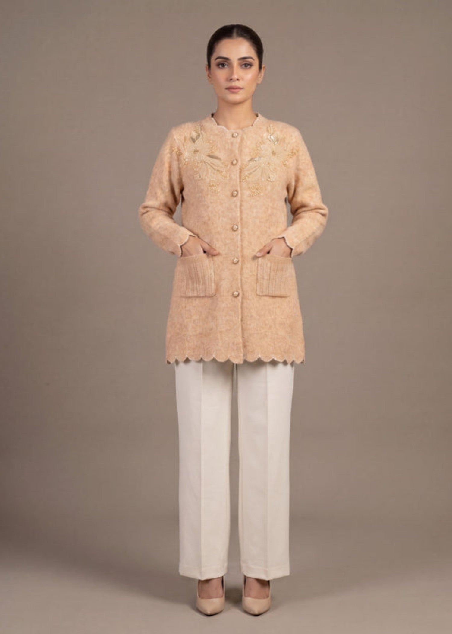wool Cardigan in Peach orange