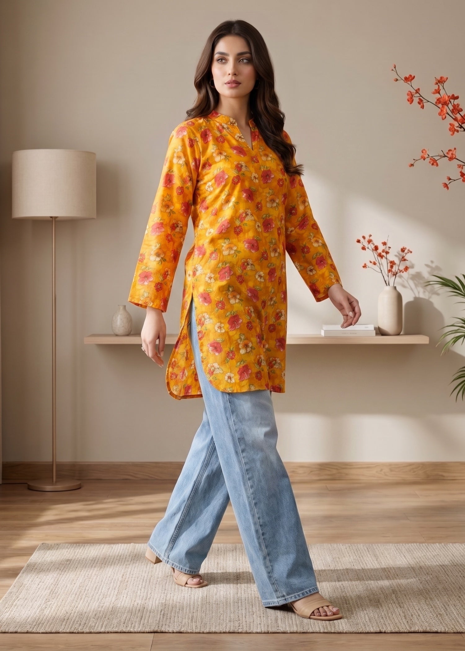 lawn cotton Kurti in Clay orange