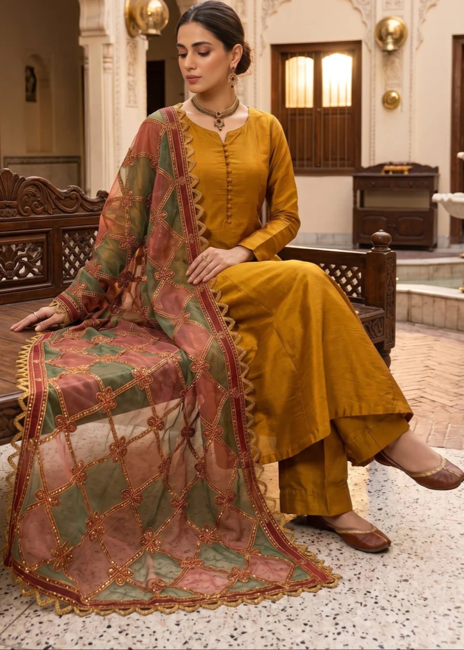 raw silk Maxi in Mustard