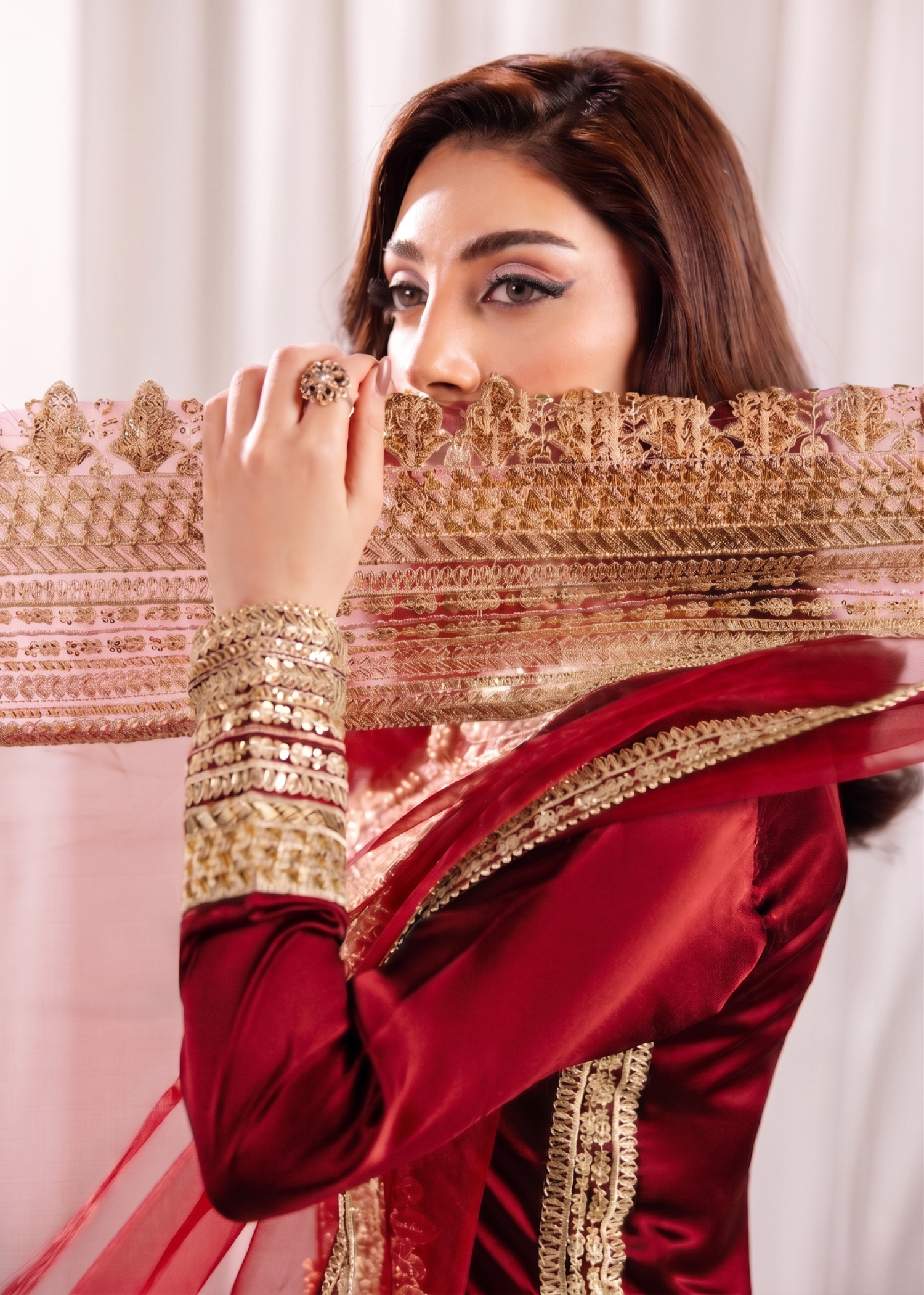 silk Kurta Set in Blood red
