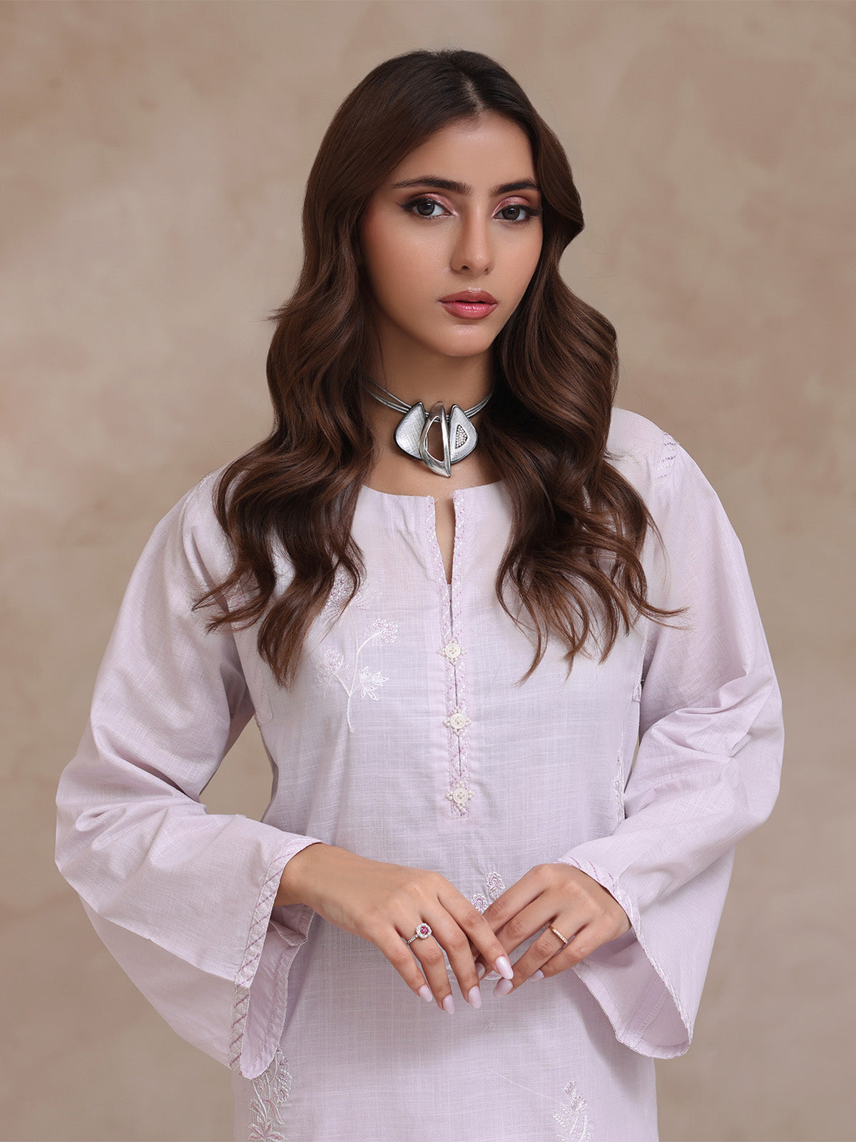 injected slub Kurta Set in White