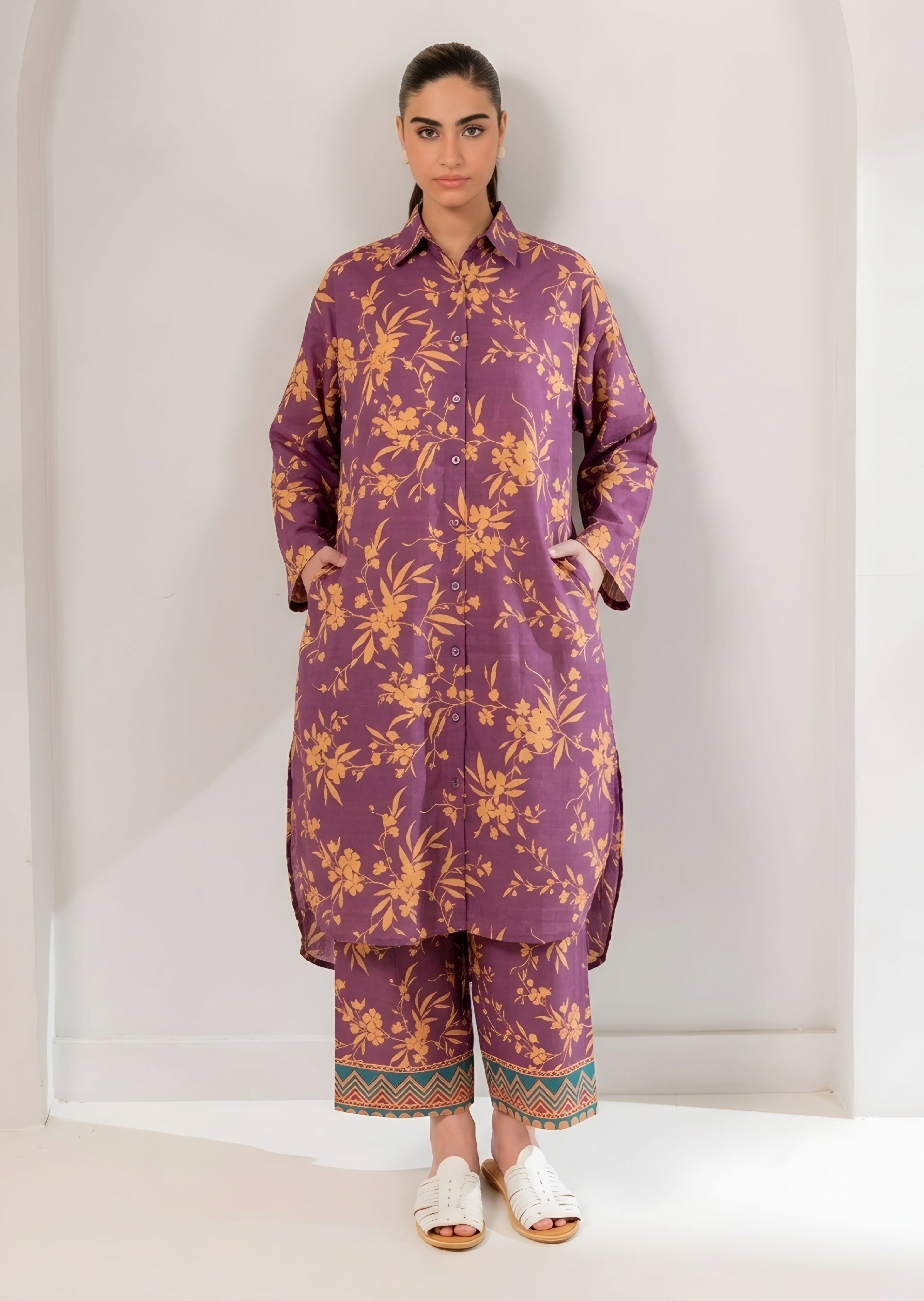 lawn Unstitched in Royal amethyst, orange