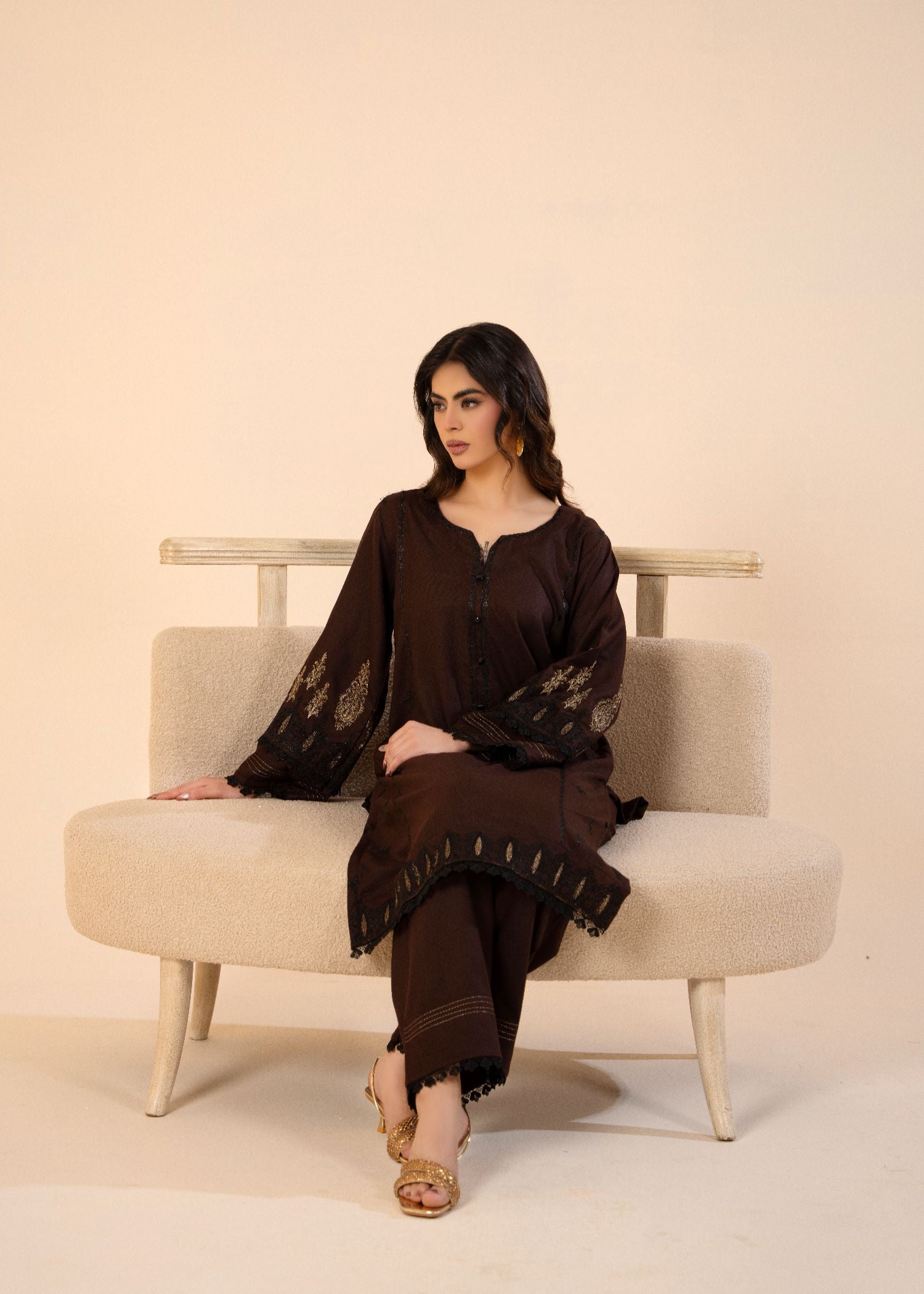 dhanak Kurta Set in Chocolate brown
