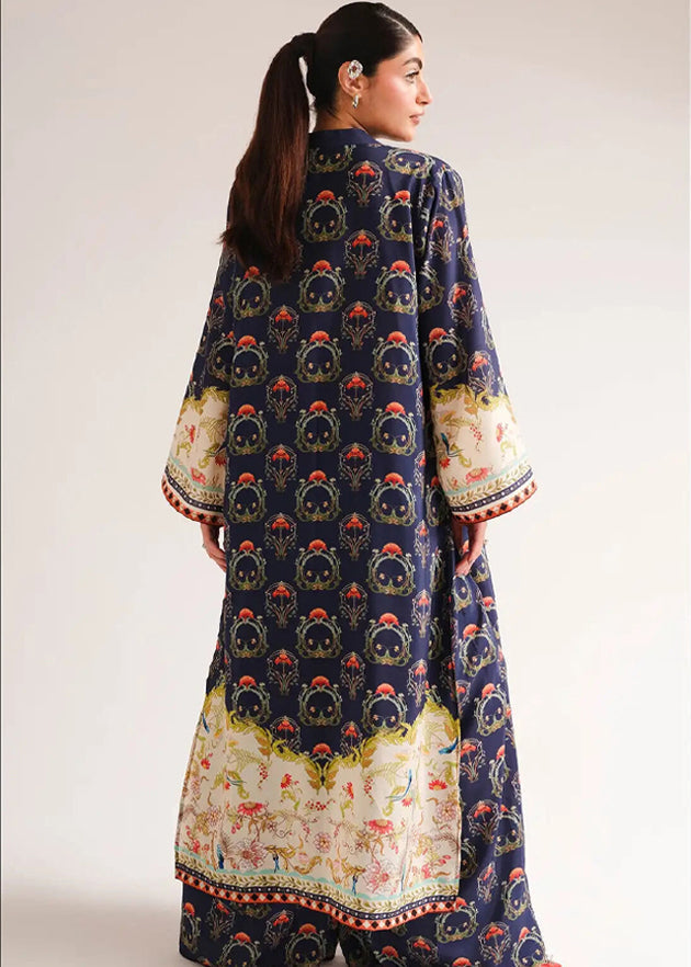 blended khaddar Gown in Navy blue