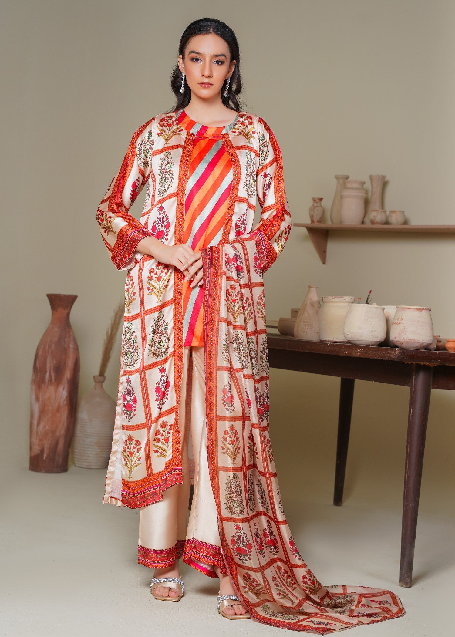 silk Gown in Coral orange