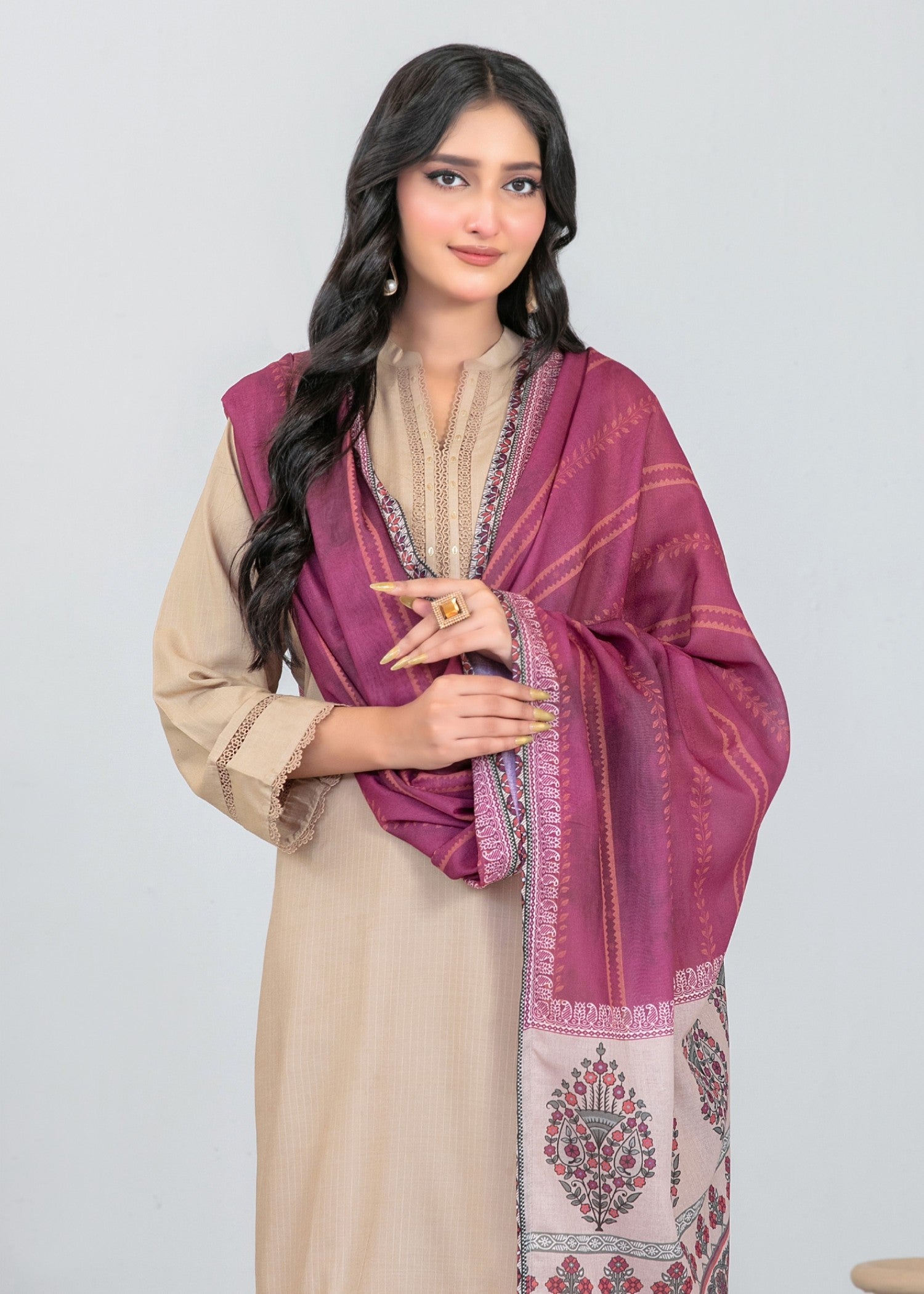 viscose Kurta Set in Mauve pink, beige