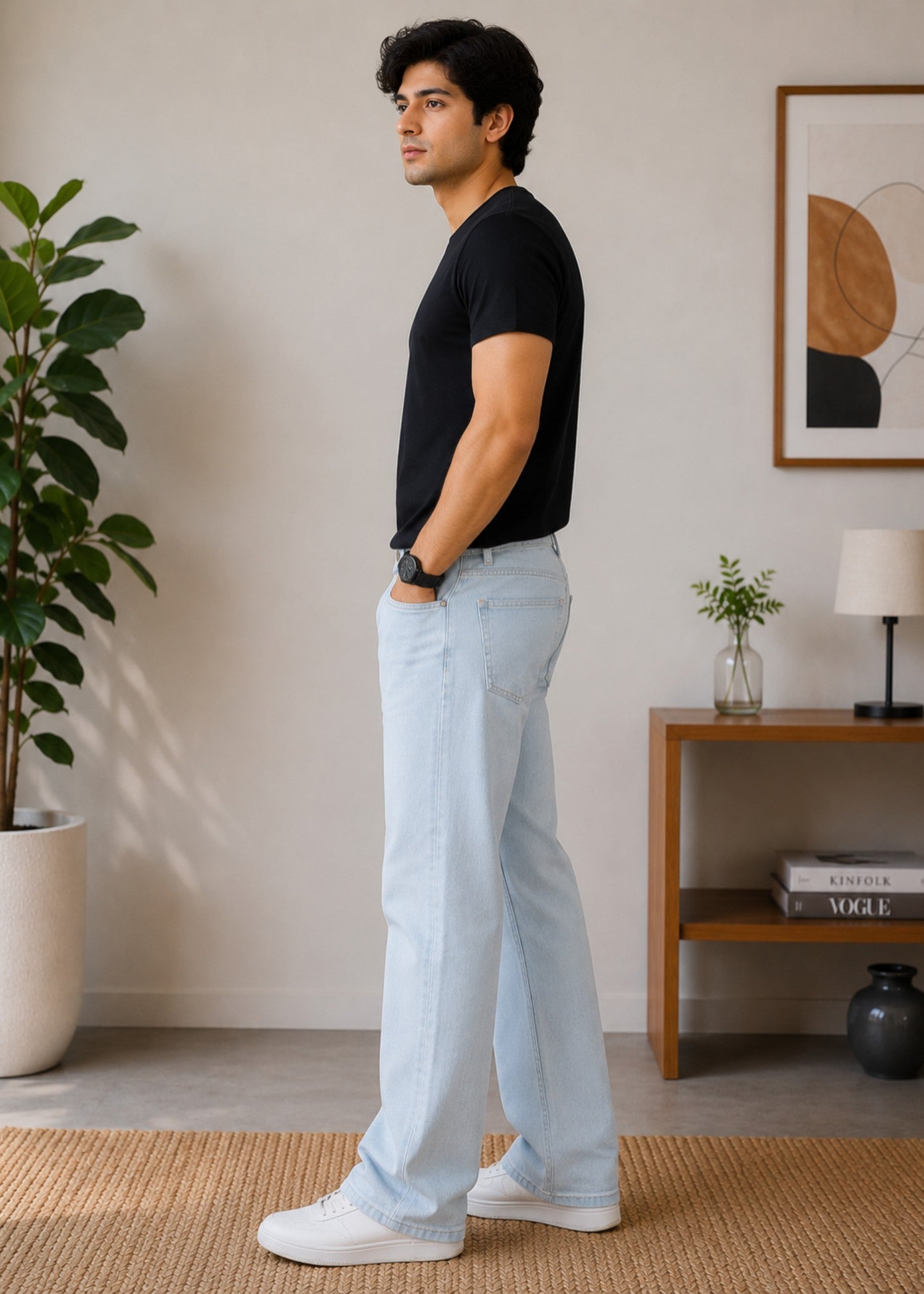 cotton Jeans in Ice blue by Bin Khalid