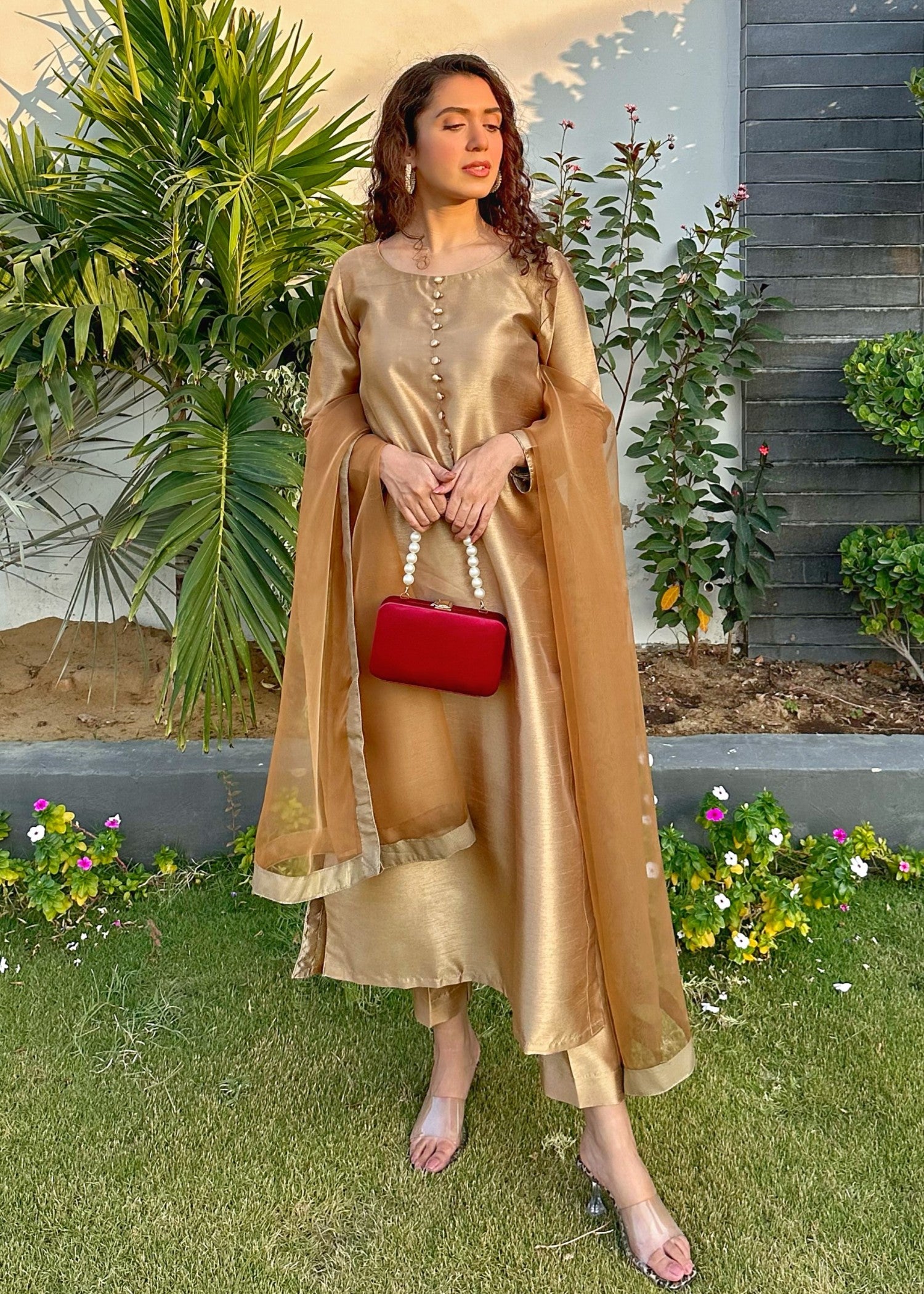 indian raw silk Kurta Set in Gold