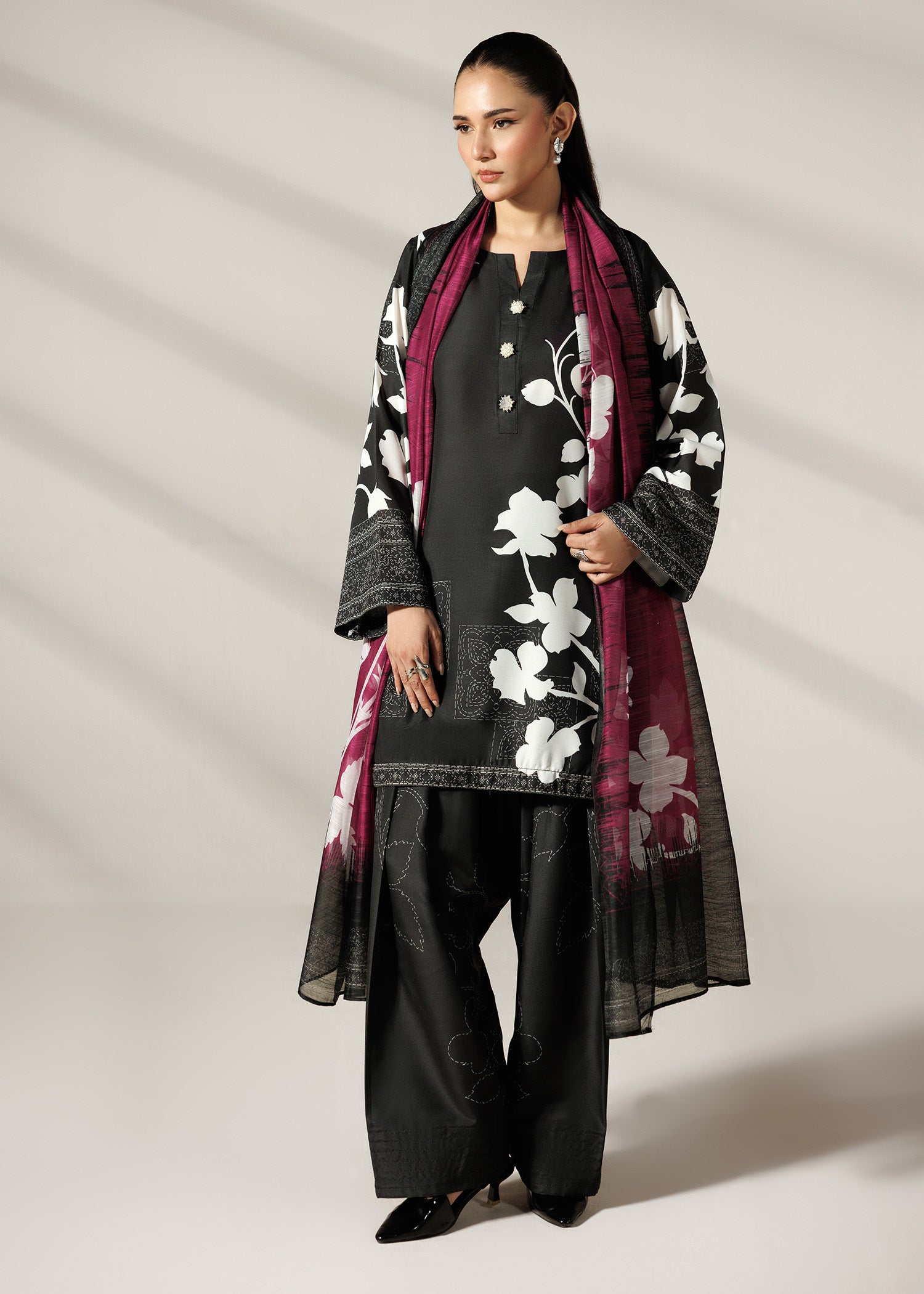 silk finish lawn Kurta Set in Black