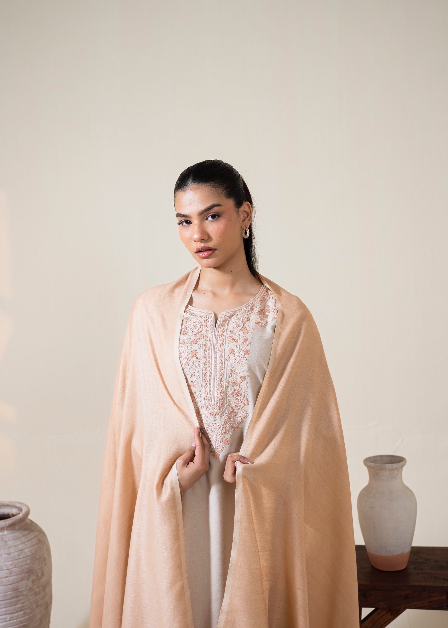 dhanak wool Kurta Set in Beige