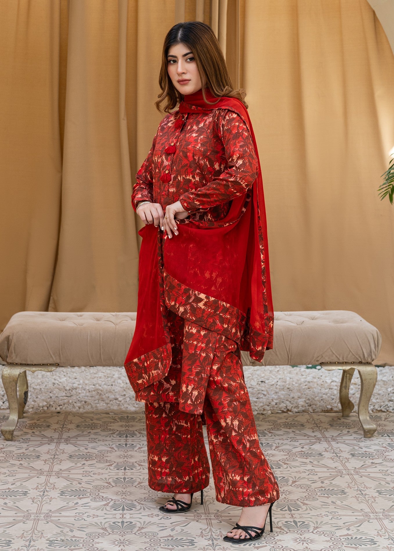 khaddar Co Ord Sets in Maroon