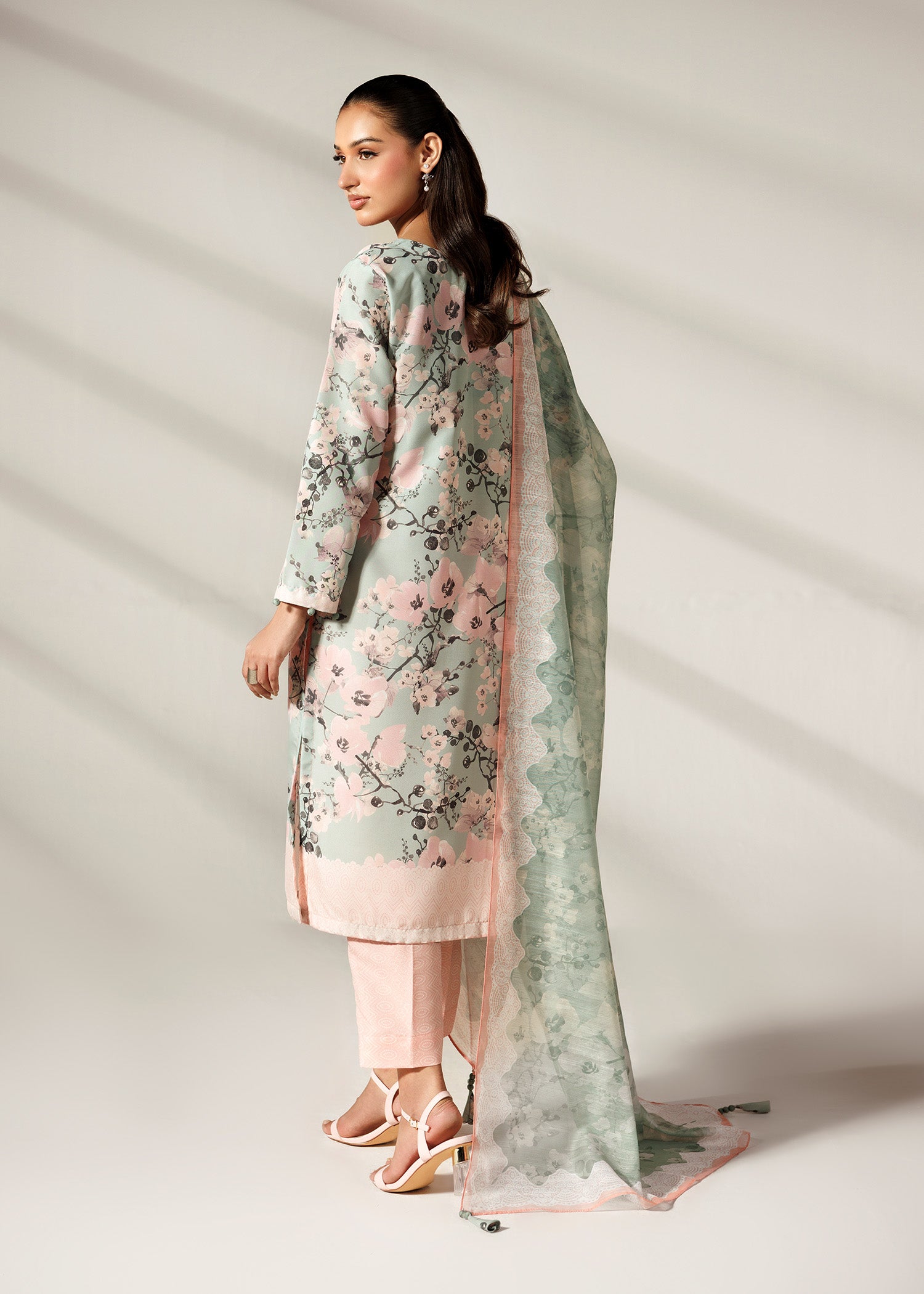 silk finish lawn Kurta Set in Multi