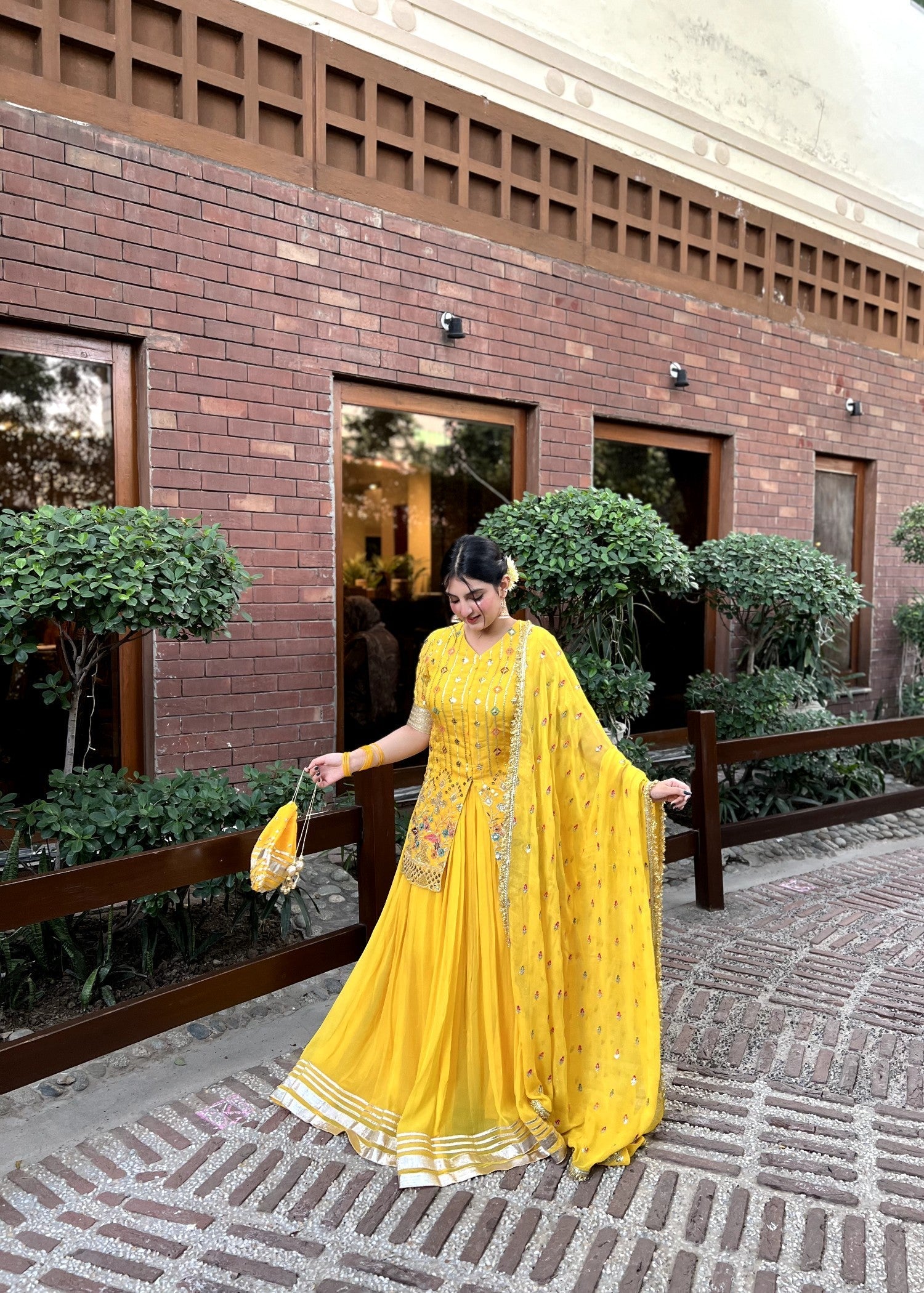 chiffon Lehenga in Yellow