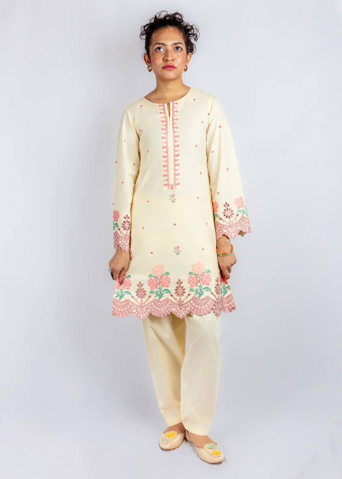 lawn cotton Kurta Set in Mellow yellow