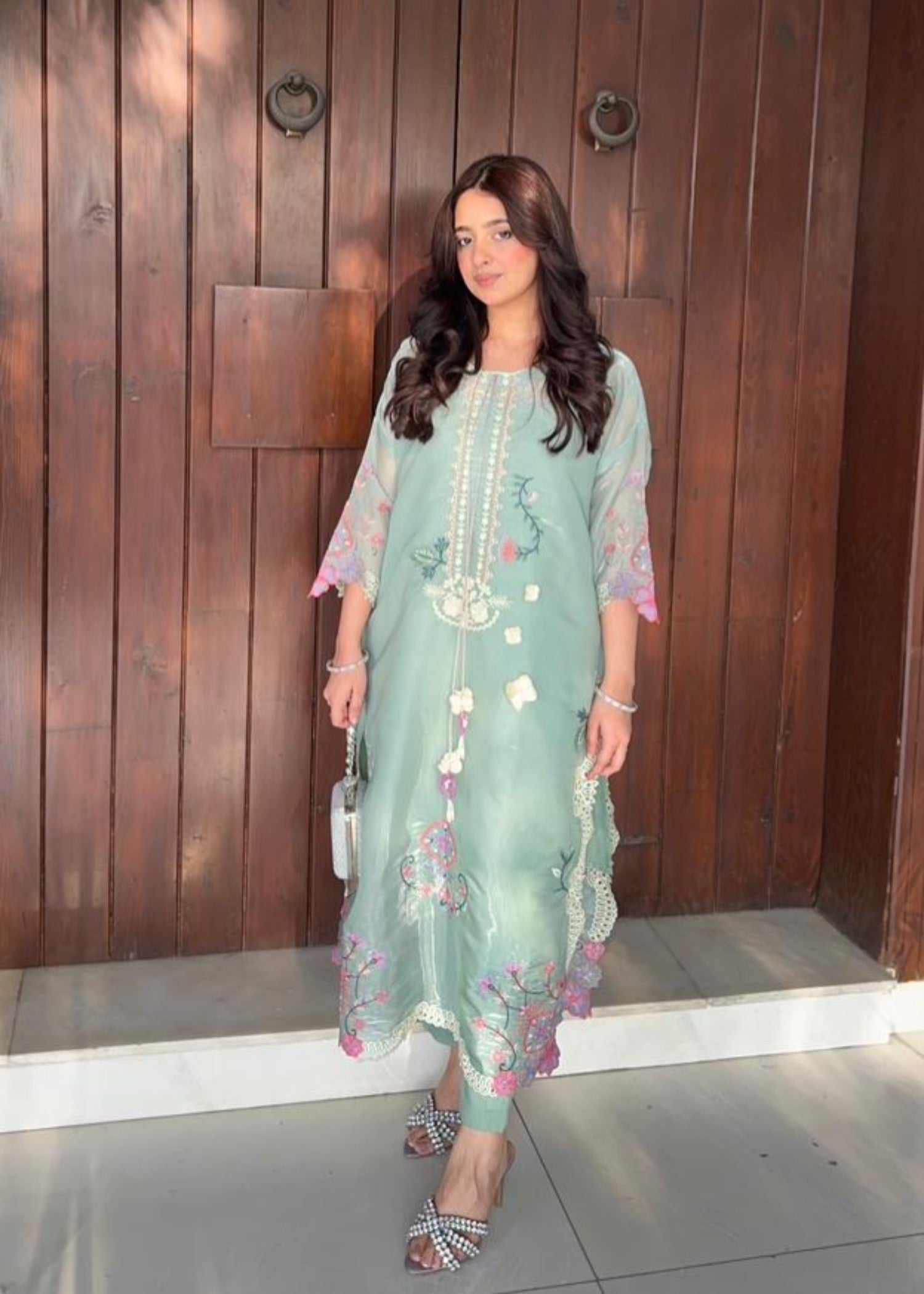tussar silk Kaftan in Moss green