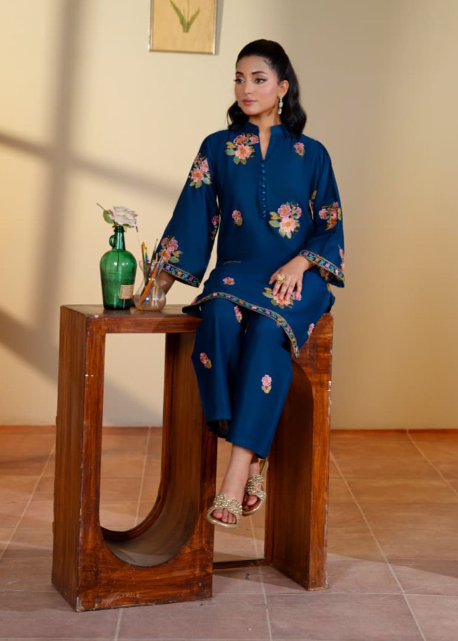 cotton Kurta Set in Denim