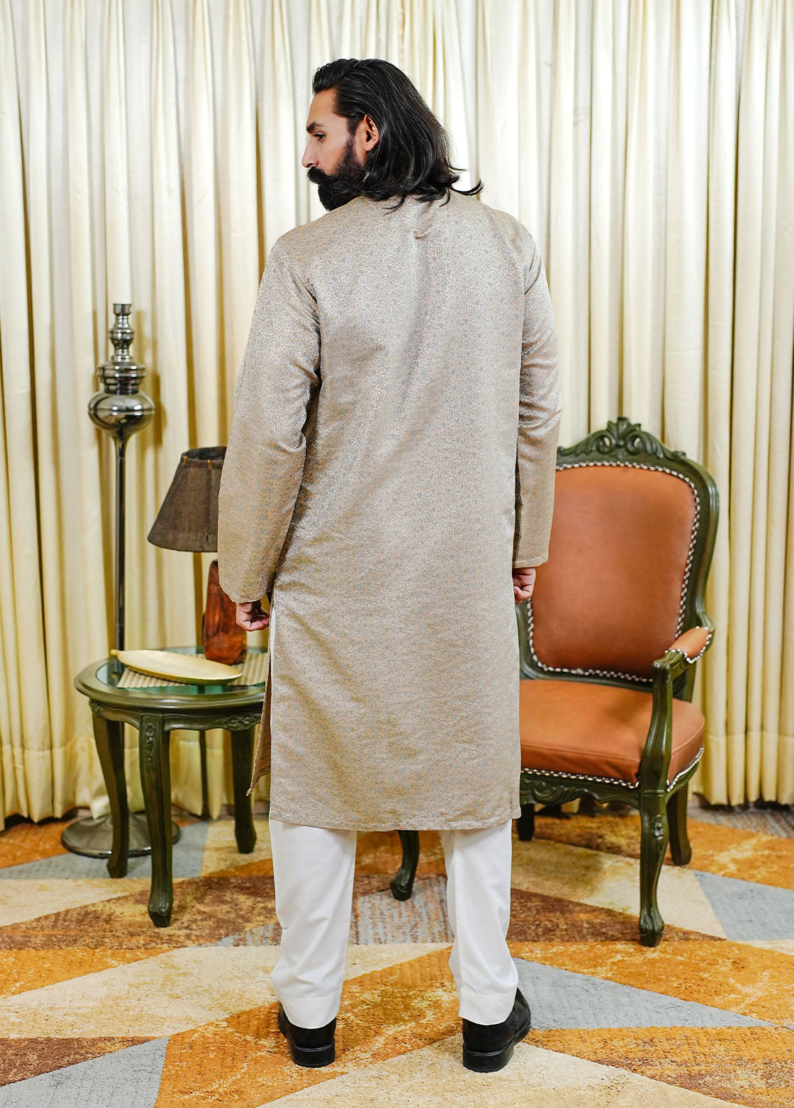 traditional jamawar Kurta in Beige