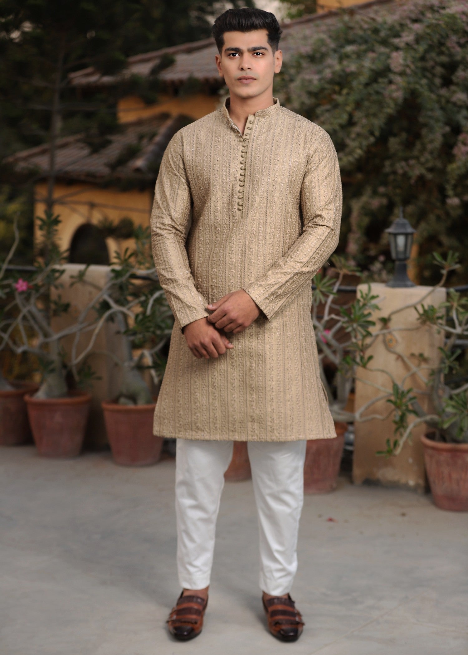 raw silk Kurta in Walnut brown
