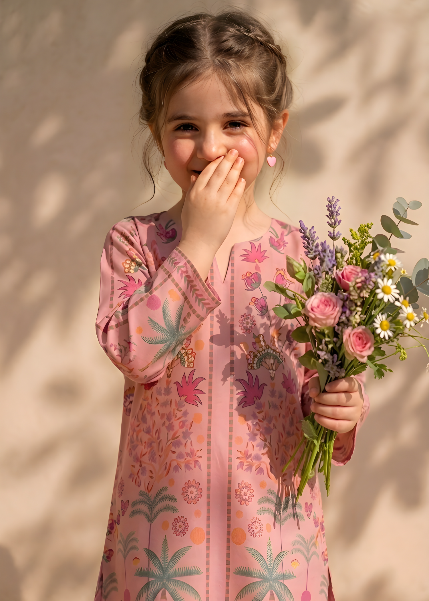 polyester crepe Kurta Set in Blush pink