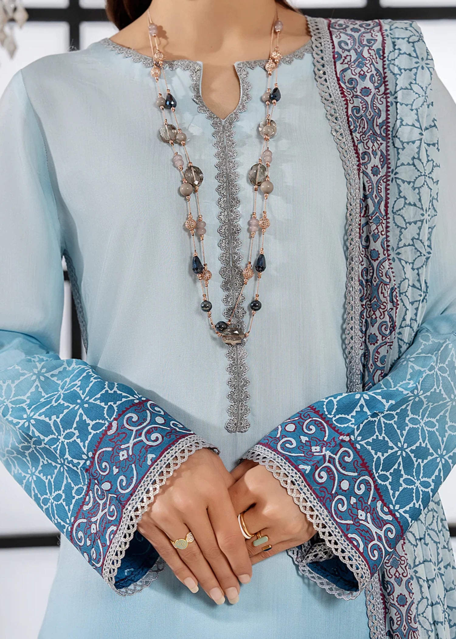 raw silk Unstitched in Sky blue