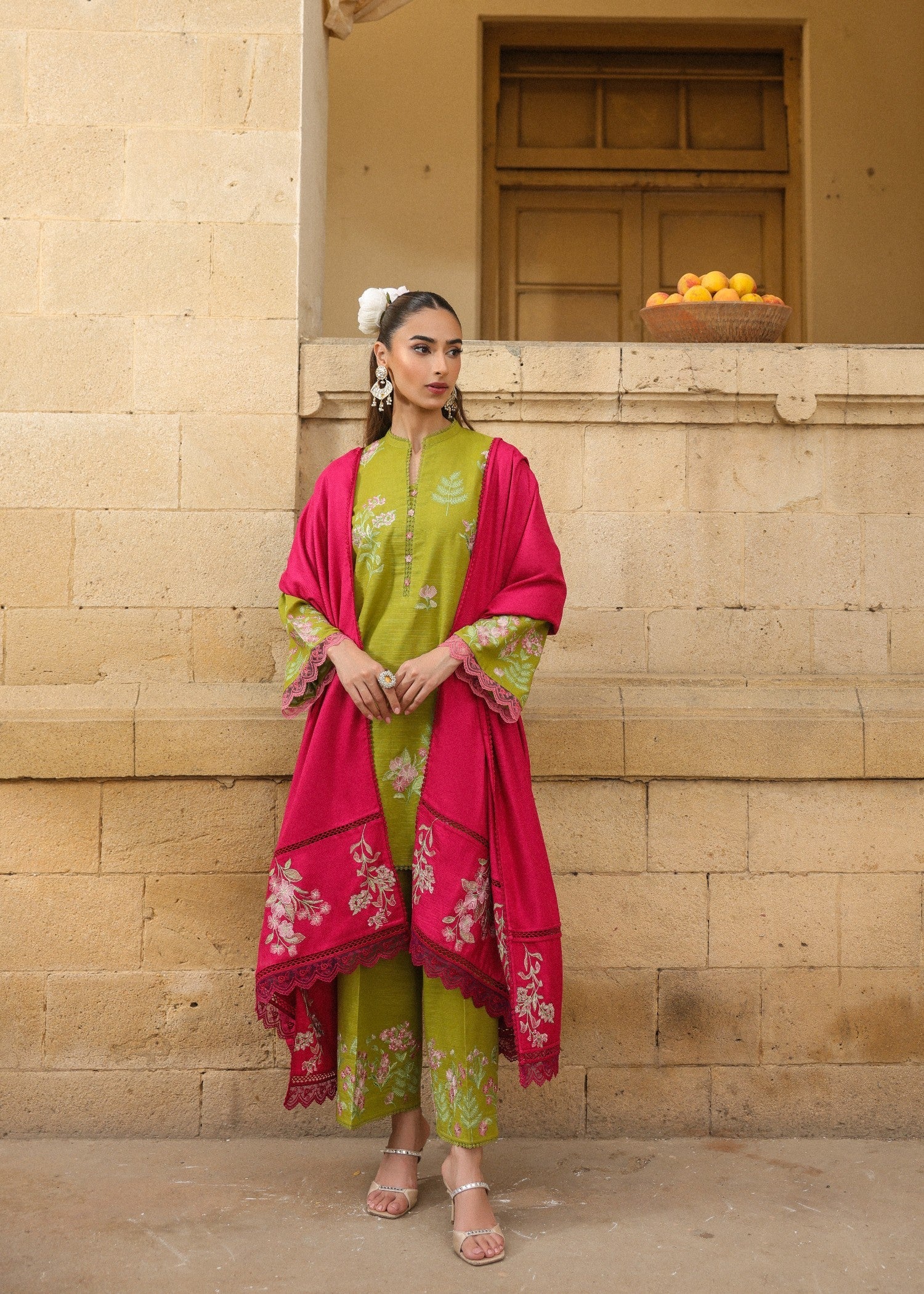 khaddar Unstitched in Apple green