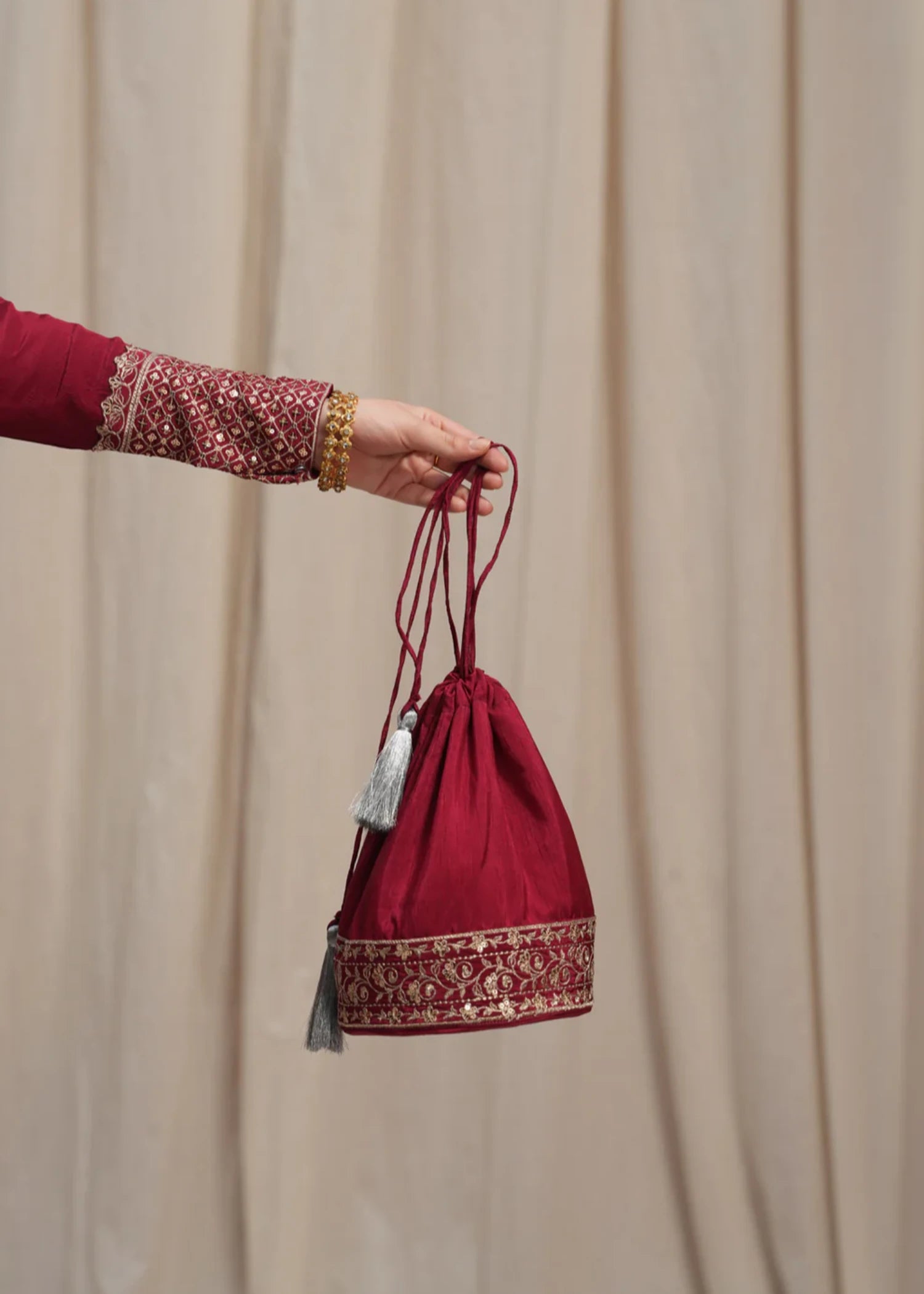 korean raw silk Kurta Set in Ruby red