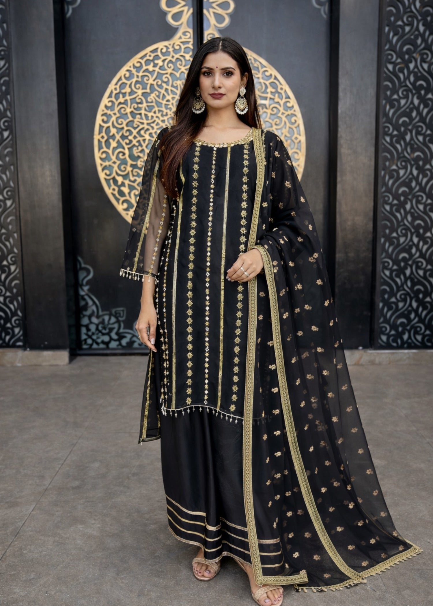 organza Sharara in Jet black