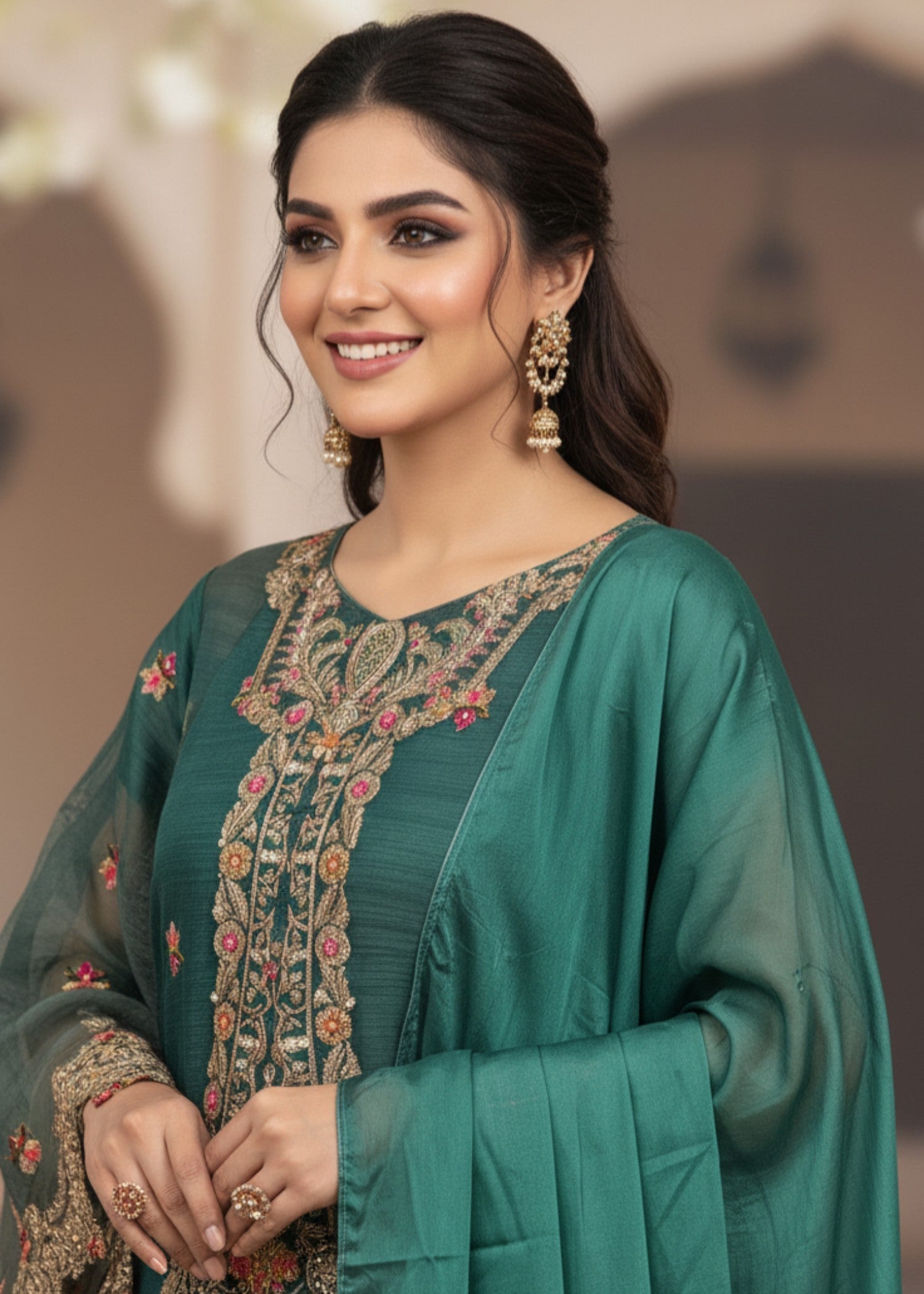 tissue Short Frock in Green