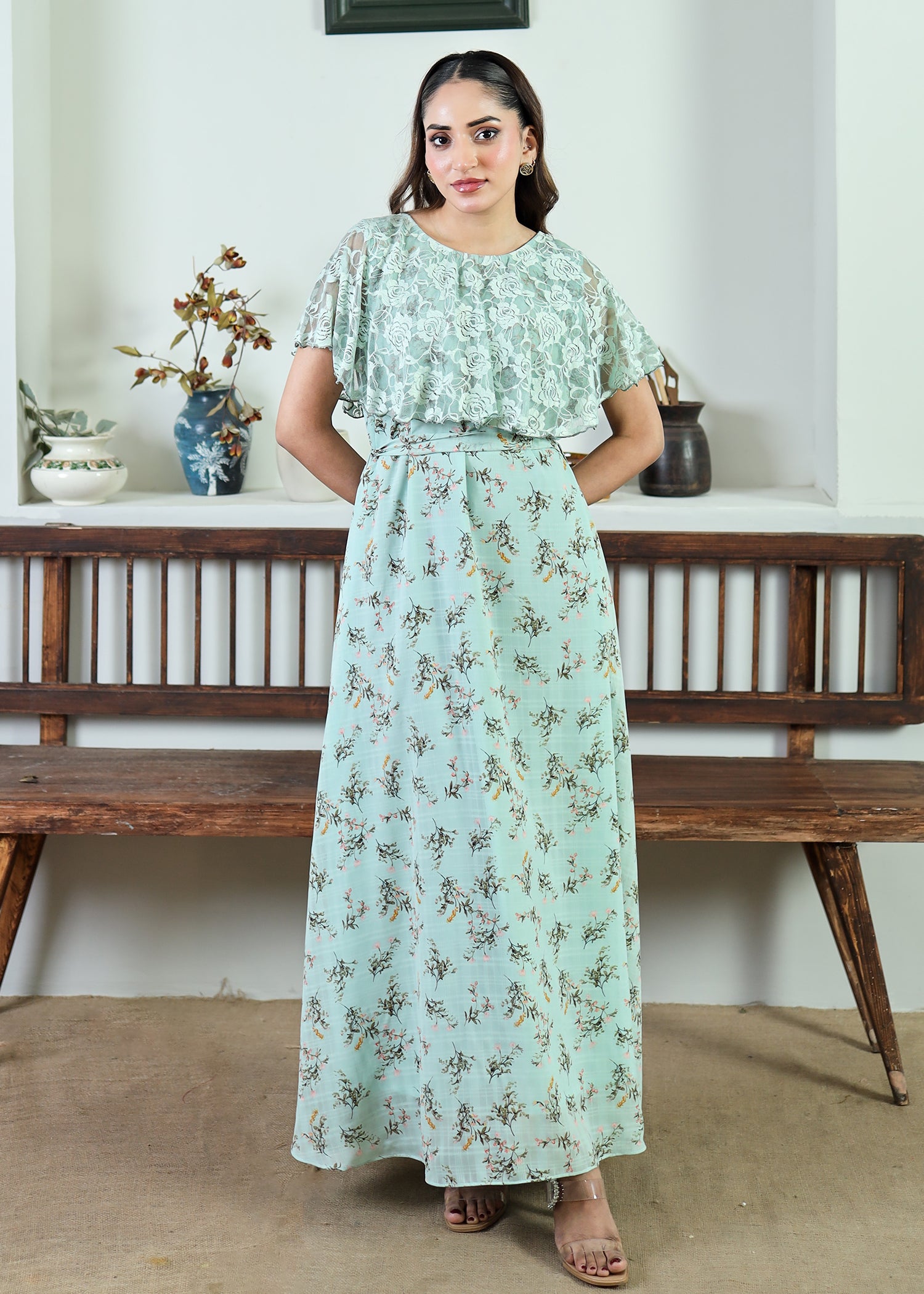georgette chiffon Dress in Aquamarine