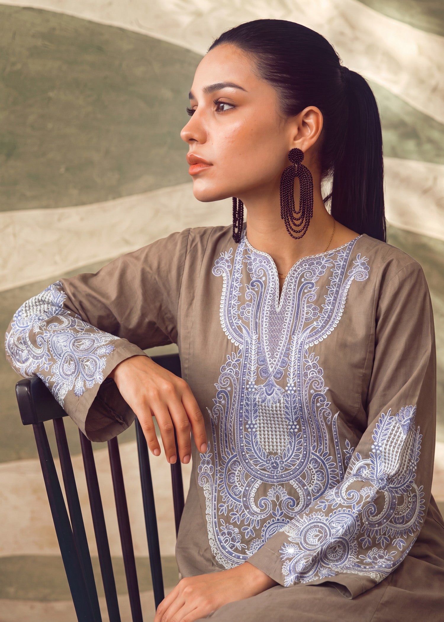 lawn Kurta Set in Stone grey